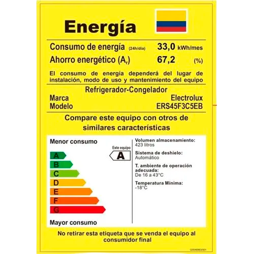 Nevecón Electrolux No frost 423L Inverter AutoSense Dispensador Agua Negro