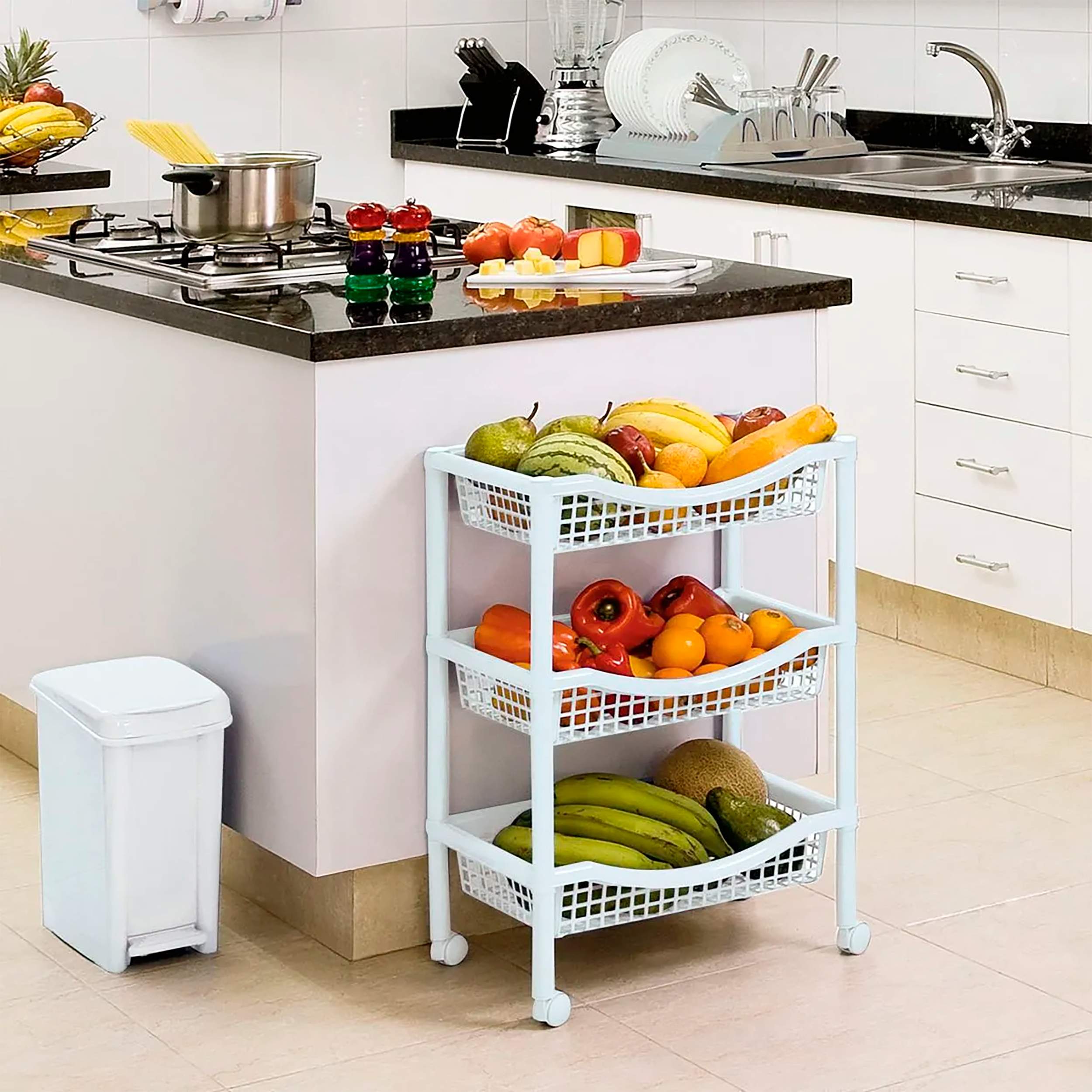 Canasta Móvil Rectangular de 3 Niveles Blanca RIMAX
