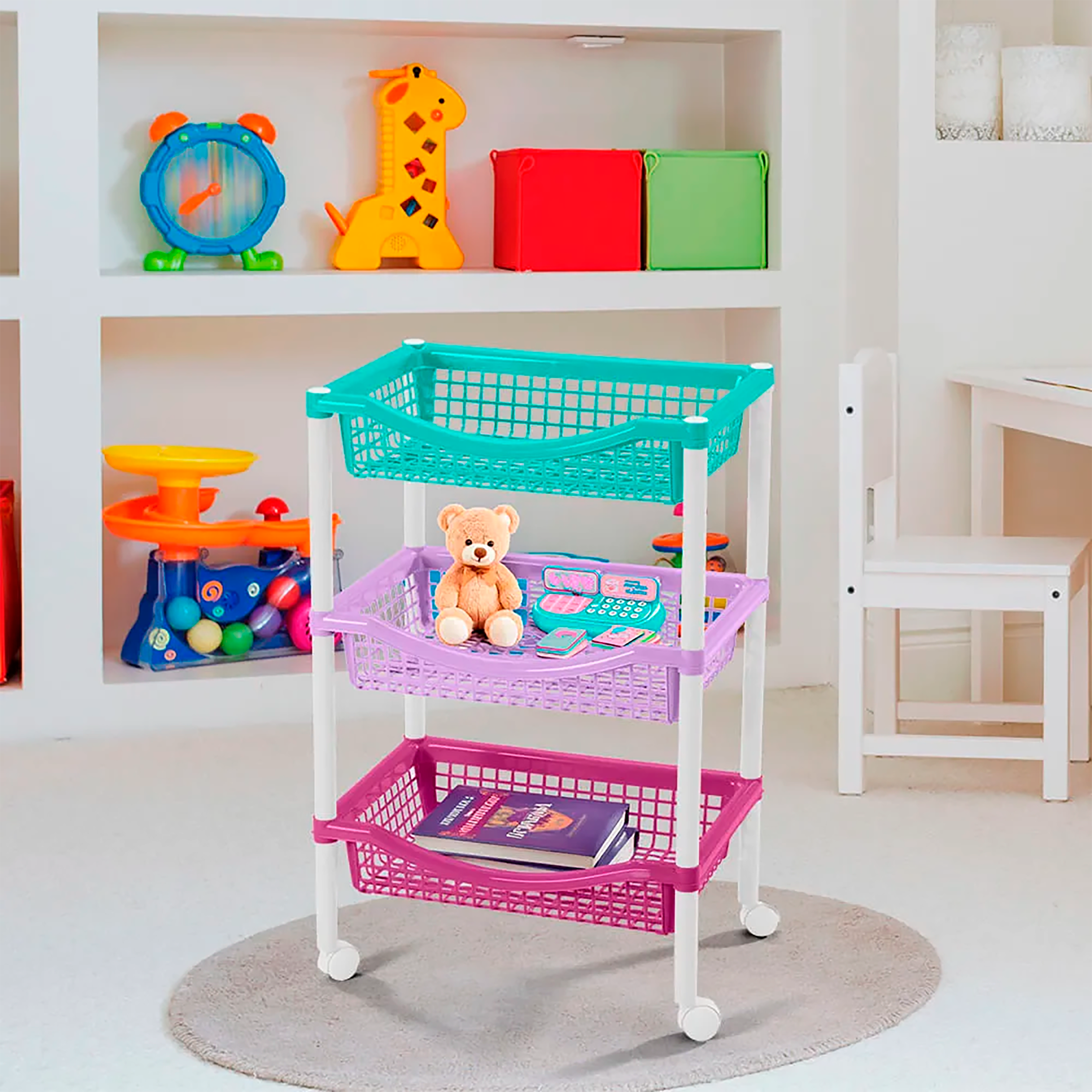 Canasta Móvil Rectangular de 3 Niveles Tricolor Niña RIMAX