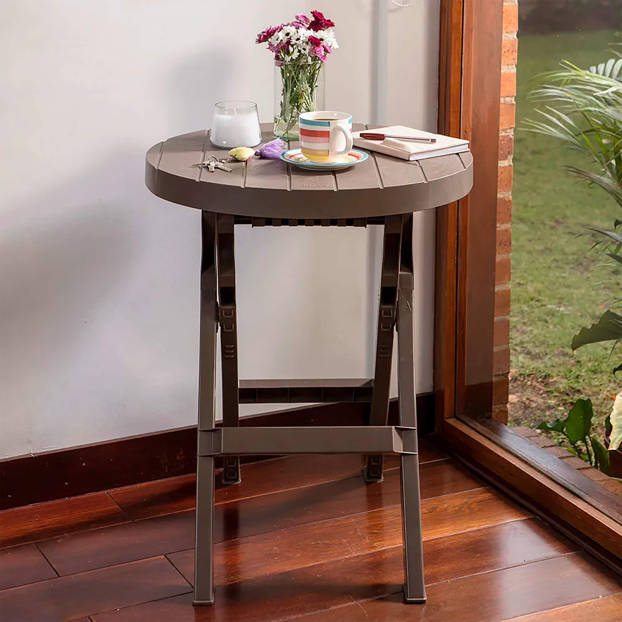 MESA PLEGABLE BARU REDONDA MOCCA