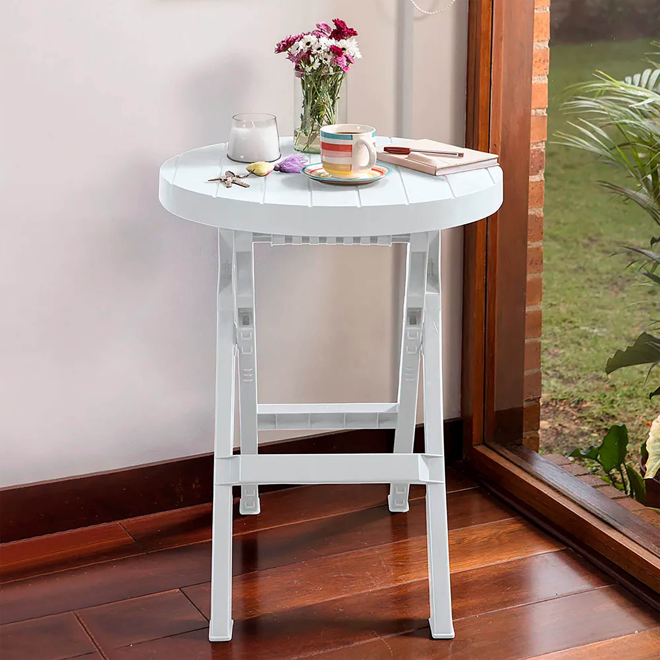 MESA PLEGABLE BARU REDONDA GRIS HIELO