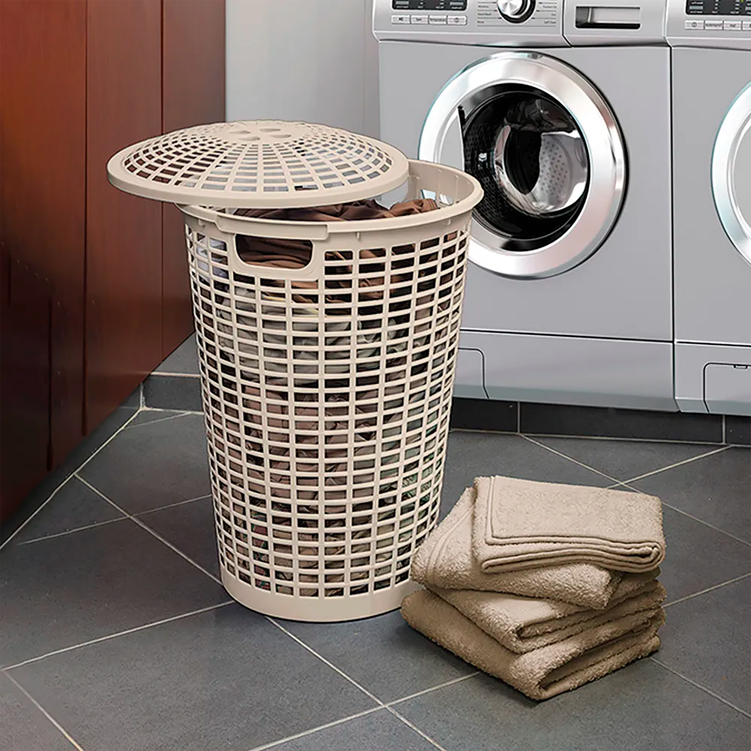 Cesta para Ropa Redonda Taupe RIMAX con Manijas