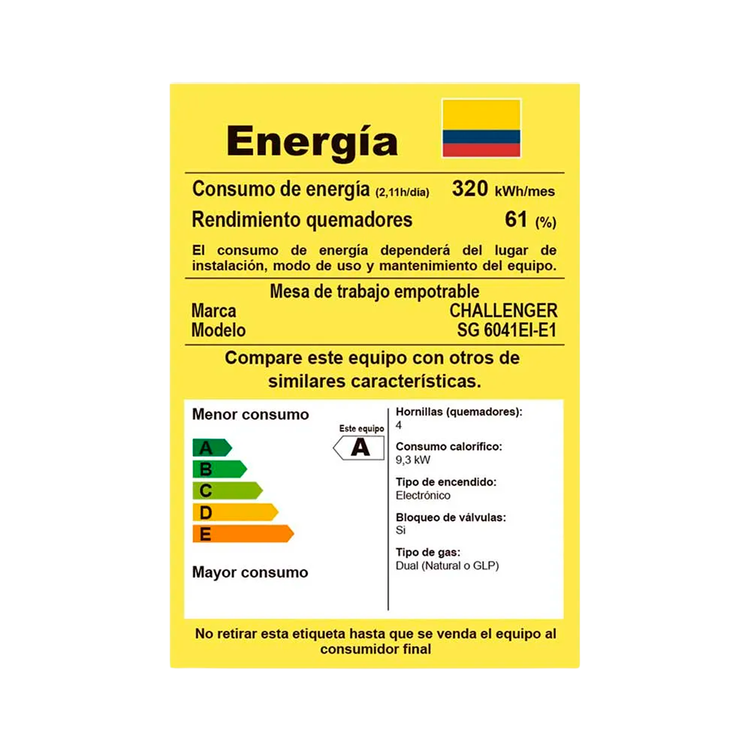 Estufa de Empotrar CHALLENGER 4 Puestos Gas Natural - SG 6041 EI