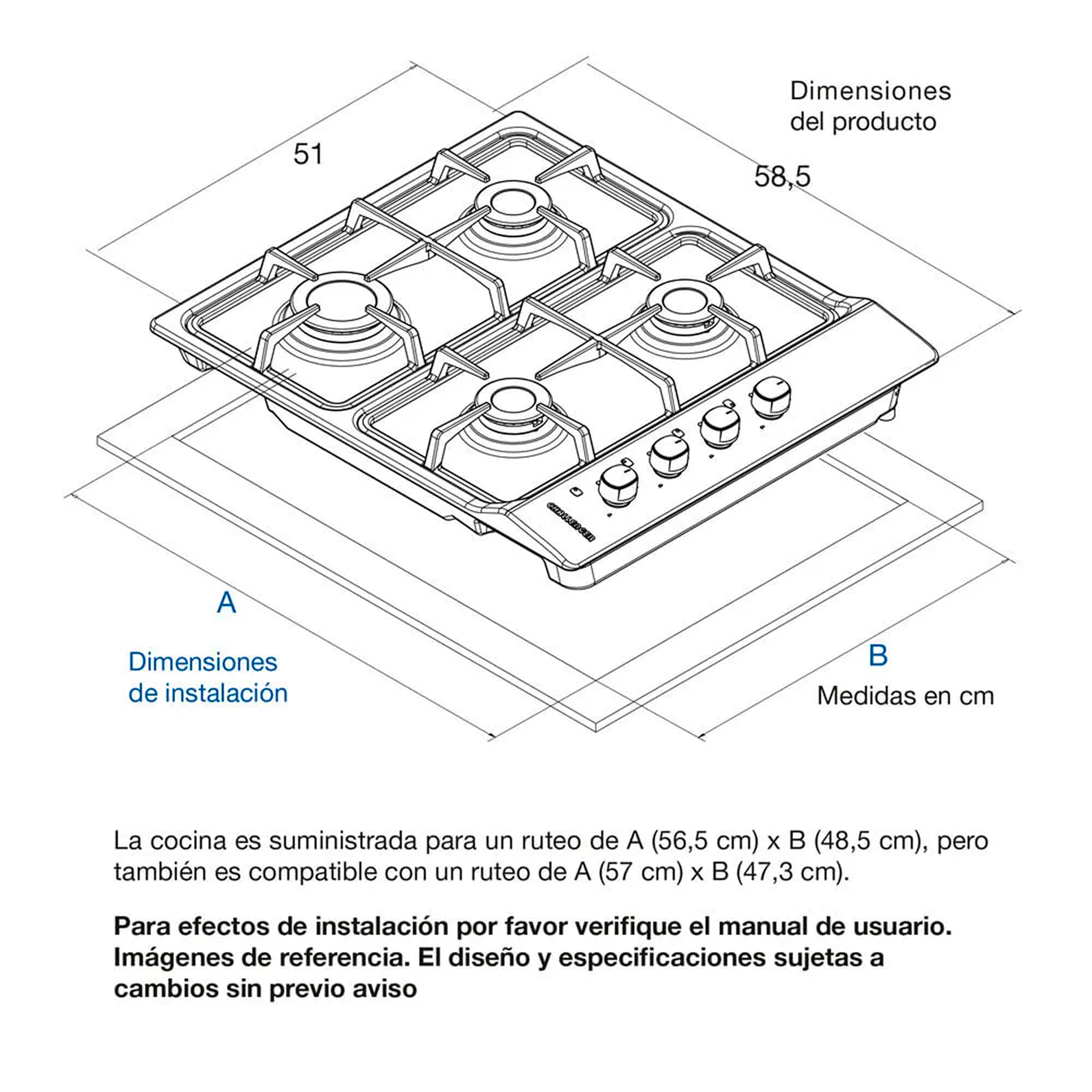 Estufa de Empotrar CHALLENGER 4 Puestos Gas Natural - SG 6050 EI