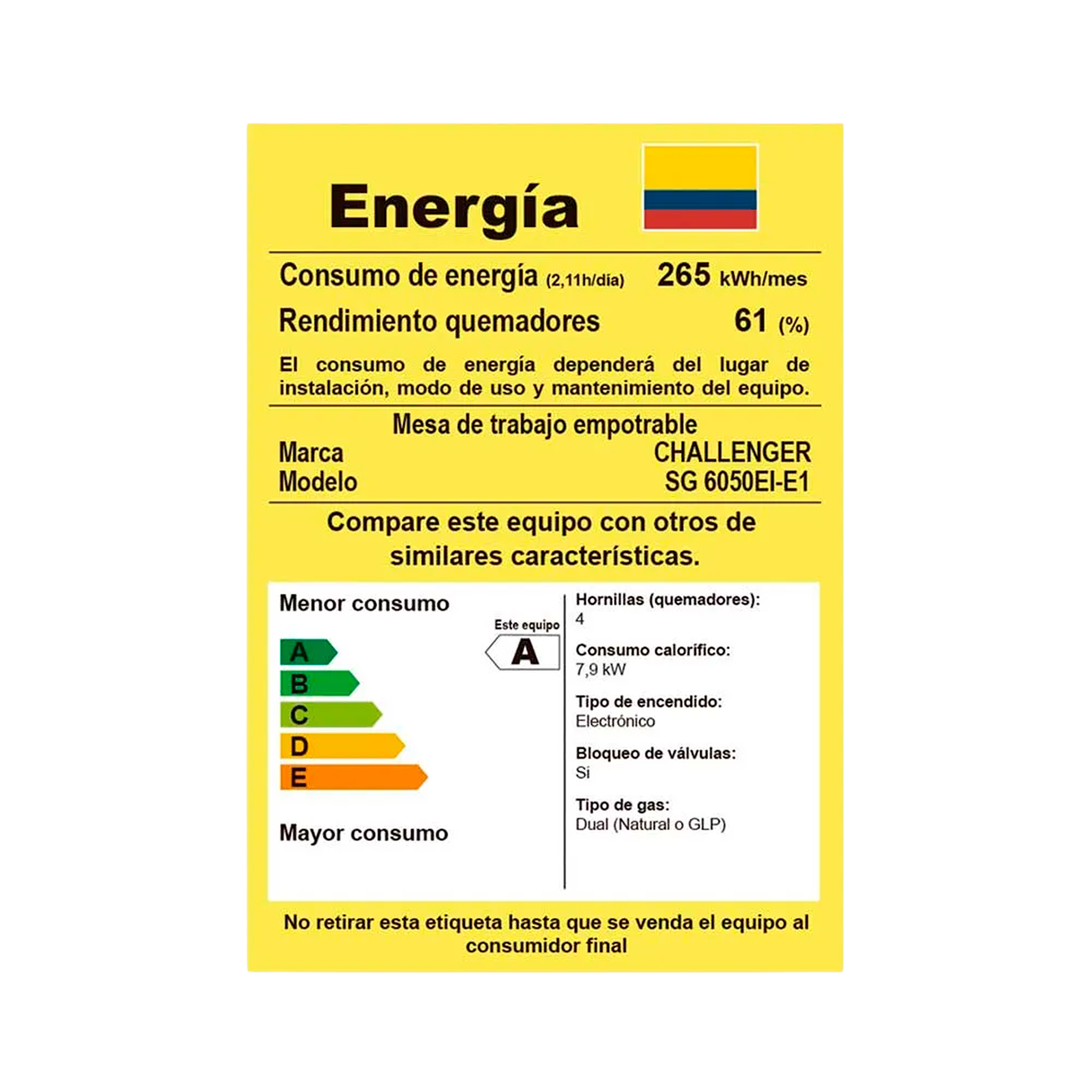 Estufa de Empotrar CHALLENGER 4 Puestos Gas Natural - SG 6050 EI