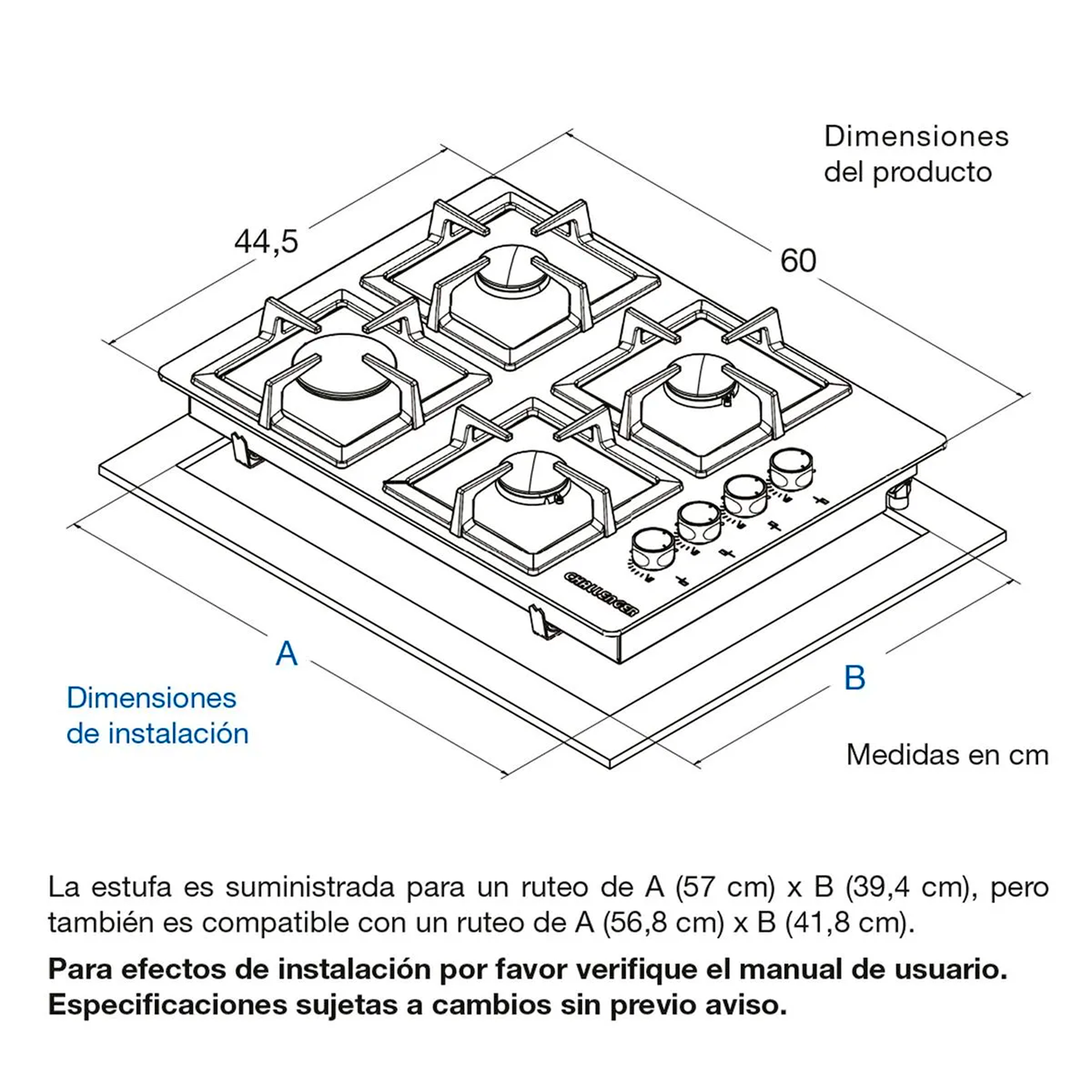 Estufa de Empotrar CHALLENGER 60 cm 4 Puestos Gas Natural - SQ 6759 AE