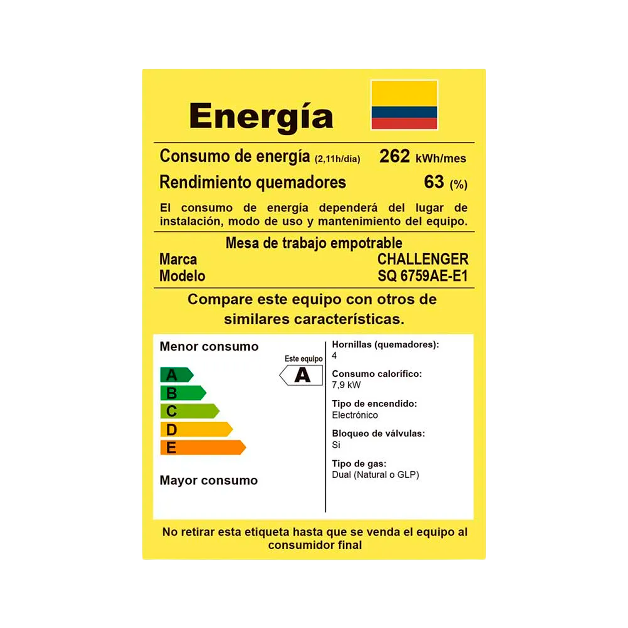Estufa de Empotrar CHALLENGER 60 cm 4 Puestos Gas Natural - SQ 6759 AE