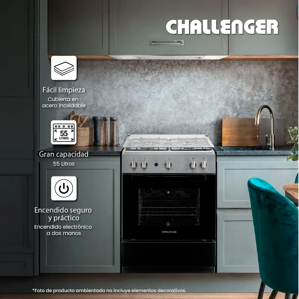 Estufa de piso CHALLENGER 4 Puestos con Horno Gas Propano SI9462