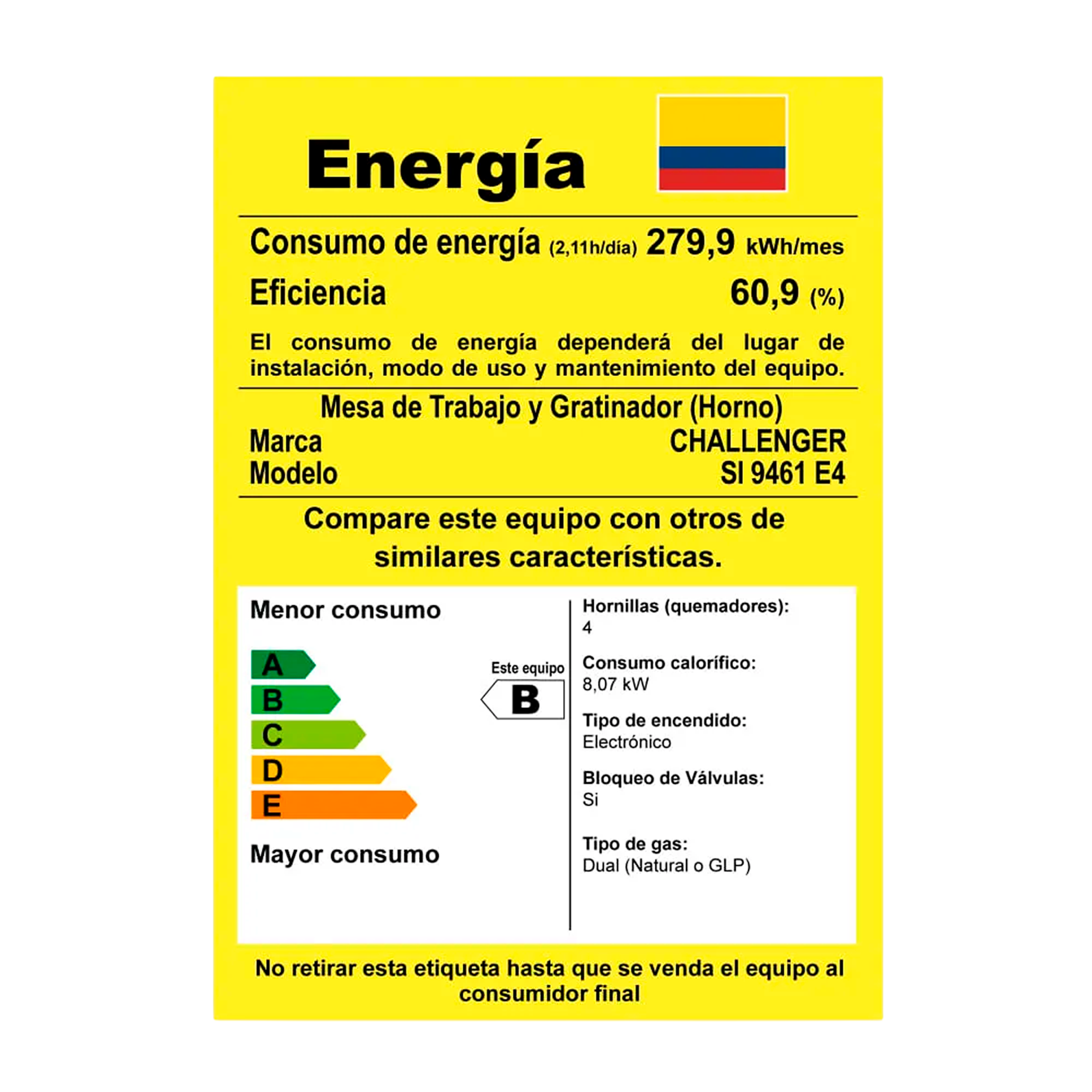 Estufa de piso CHALLENGER 60 cm 4 puestos Gas natural - SI 9461