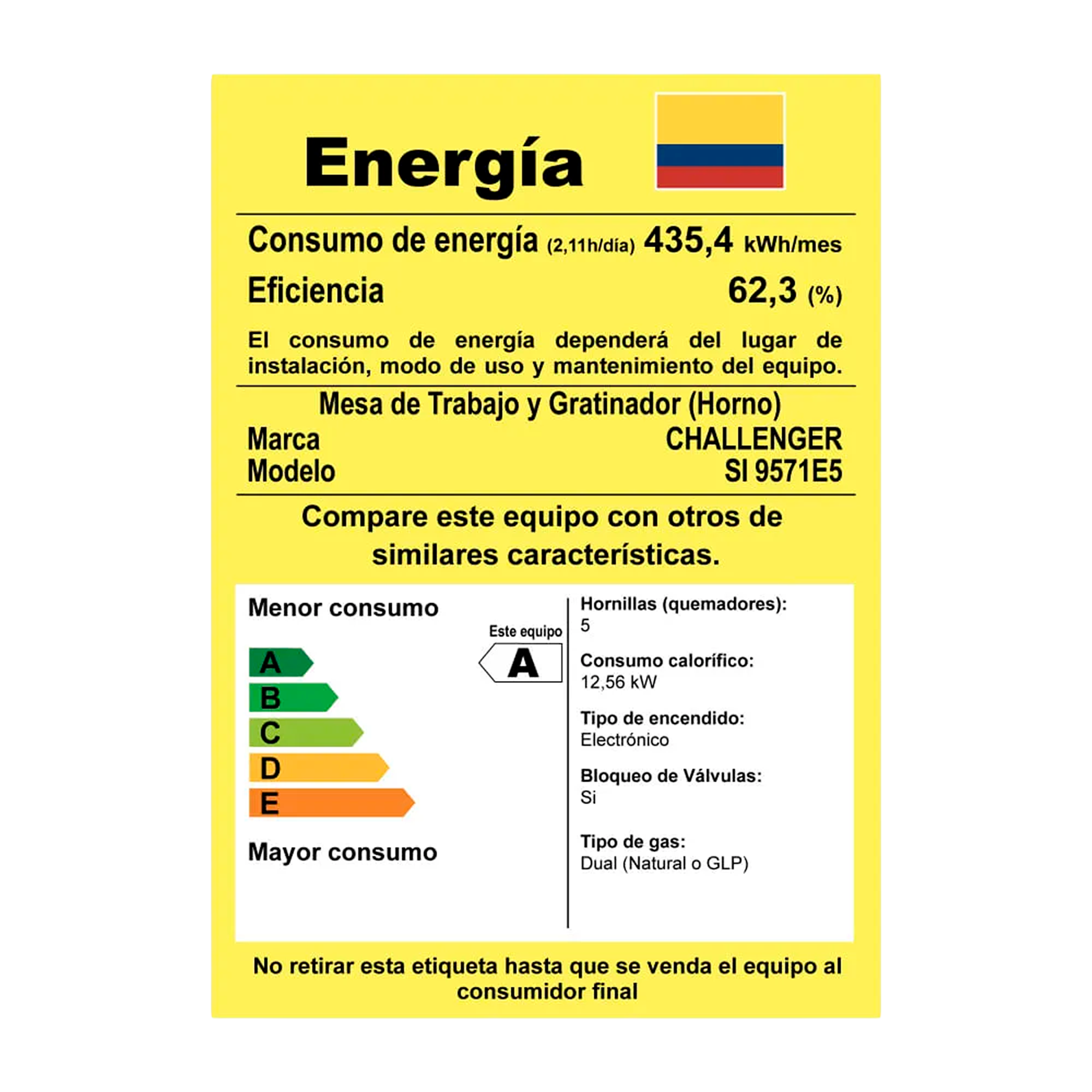Estufa de piso CHALLENGER 76 cm 5 puestos Gas natural - SI 9571