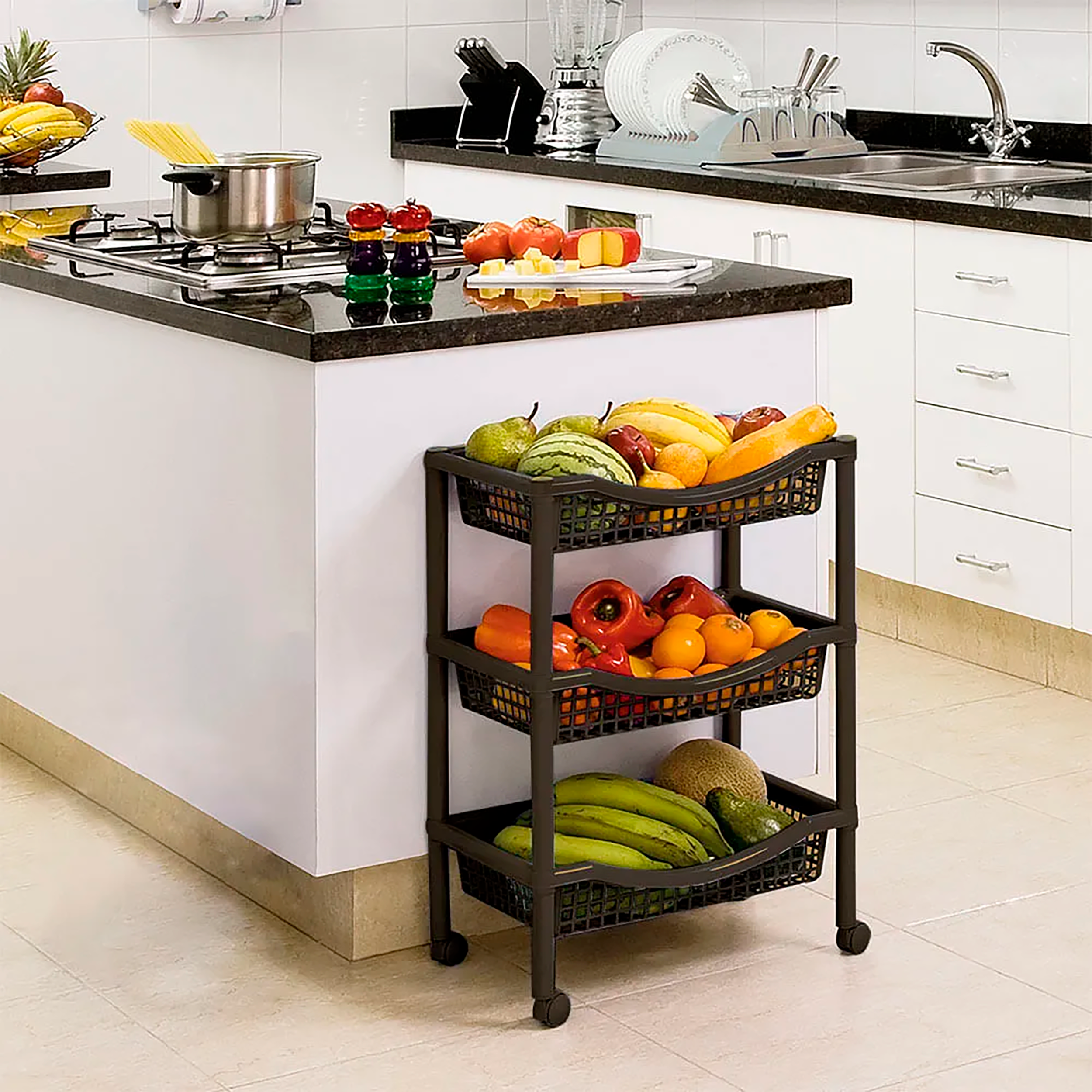 Canasta Móvil Rectangular de 3 Niveles Wengue RIMAX