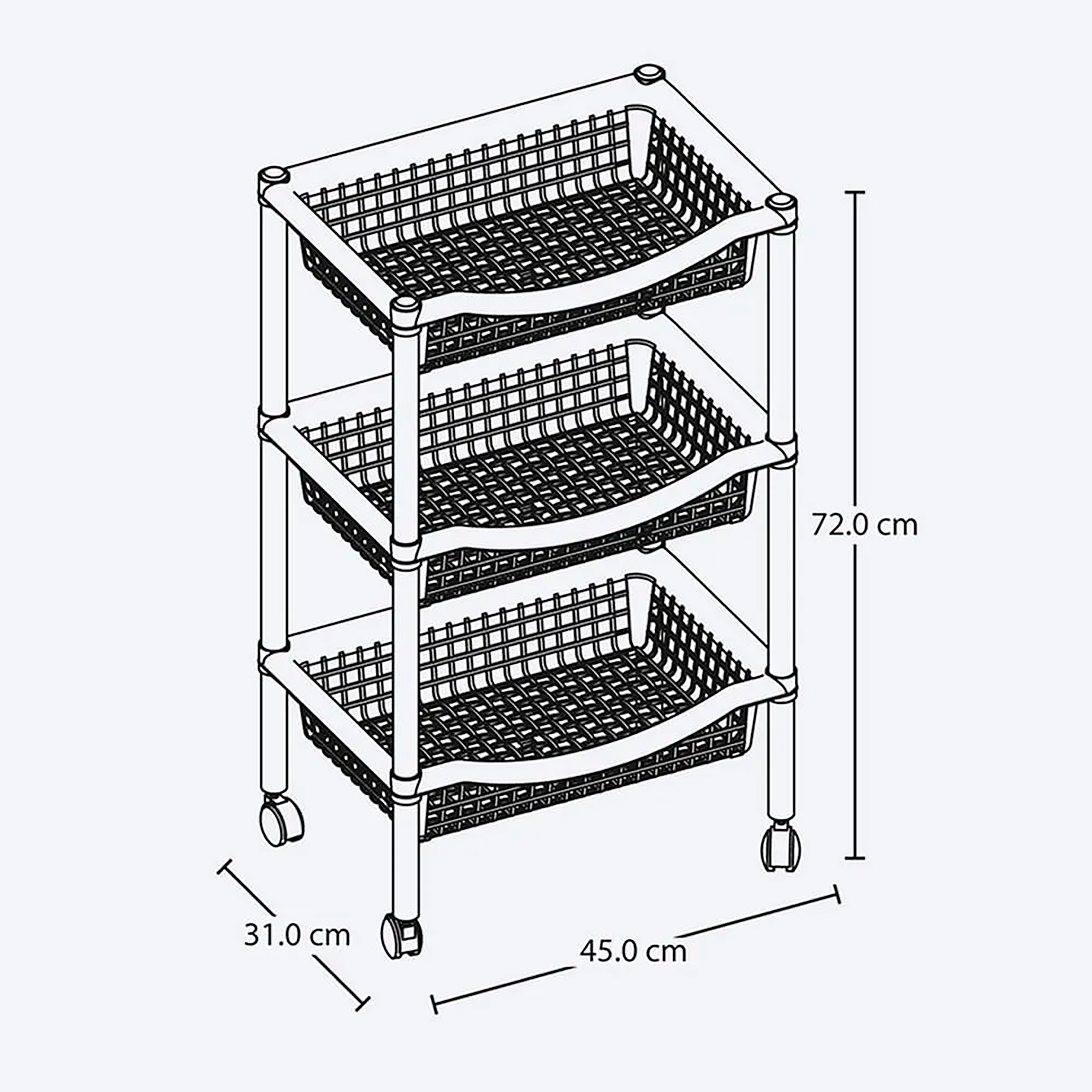 Canasta Móvil Rectangular de 3 Niveles Wengue RIMAX