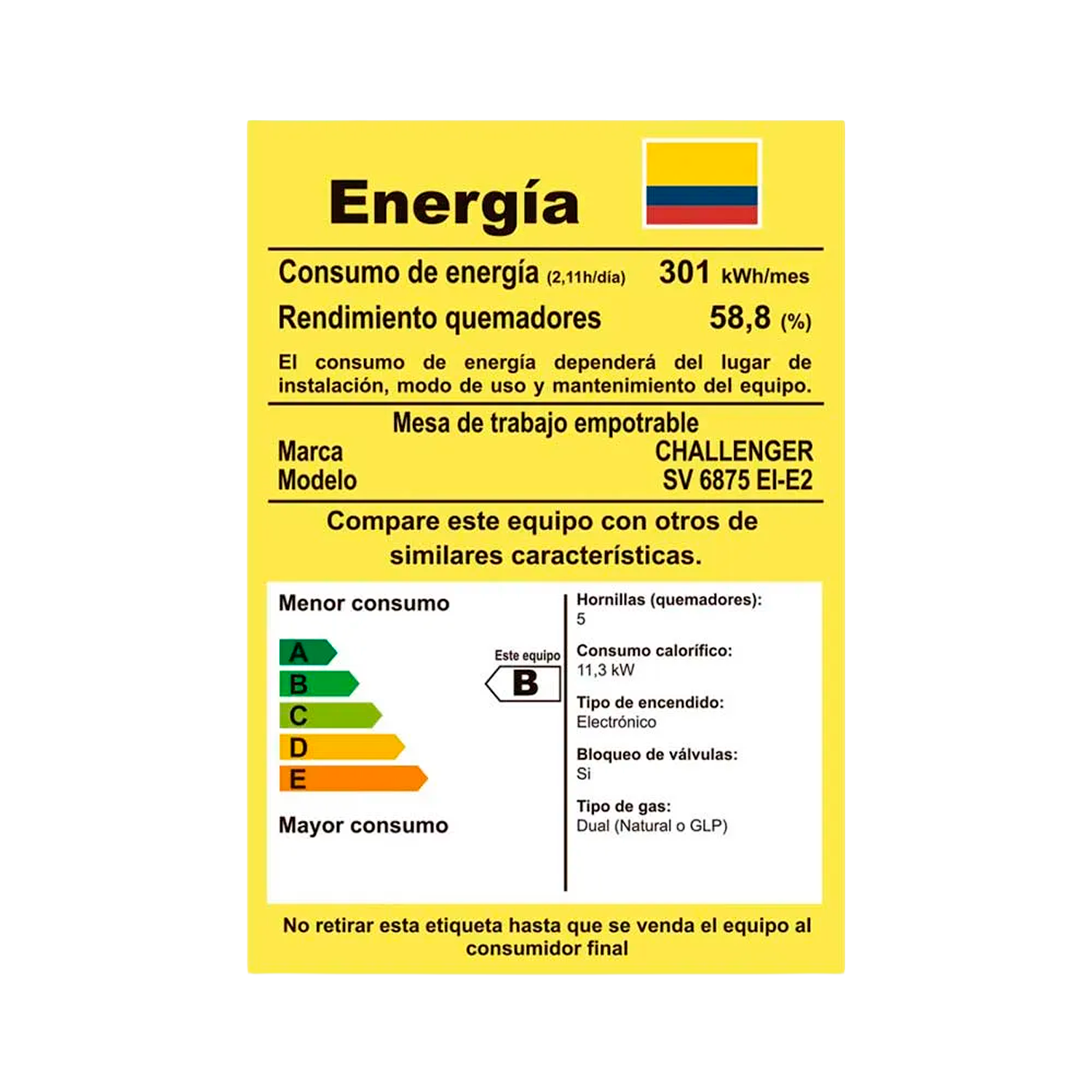 Estufa de Empotrar CHALLENGER 75 cm 5 Puestos Gas Natural - SV 6875 EI