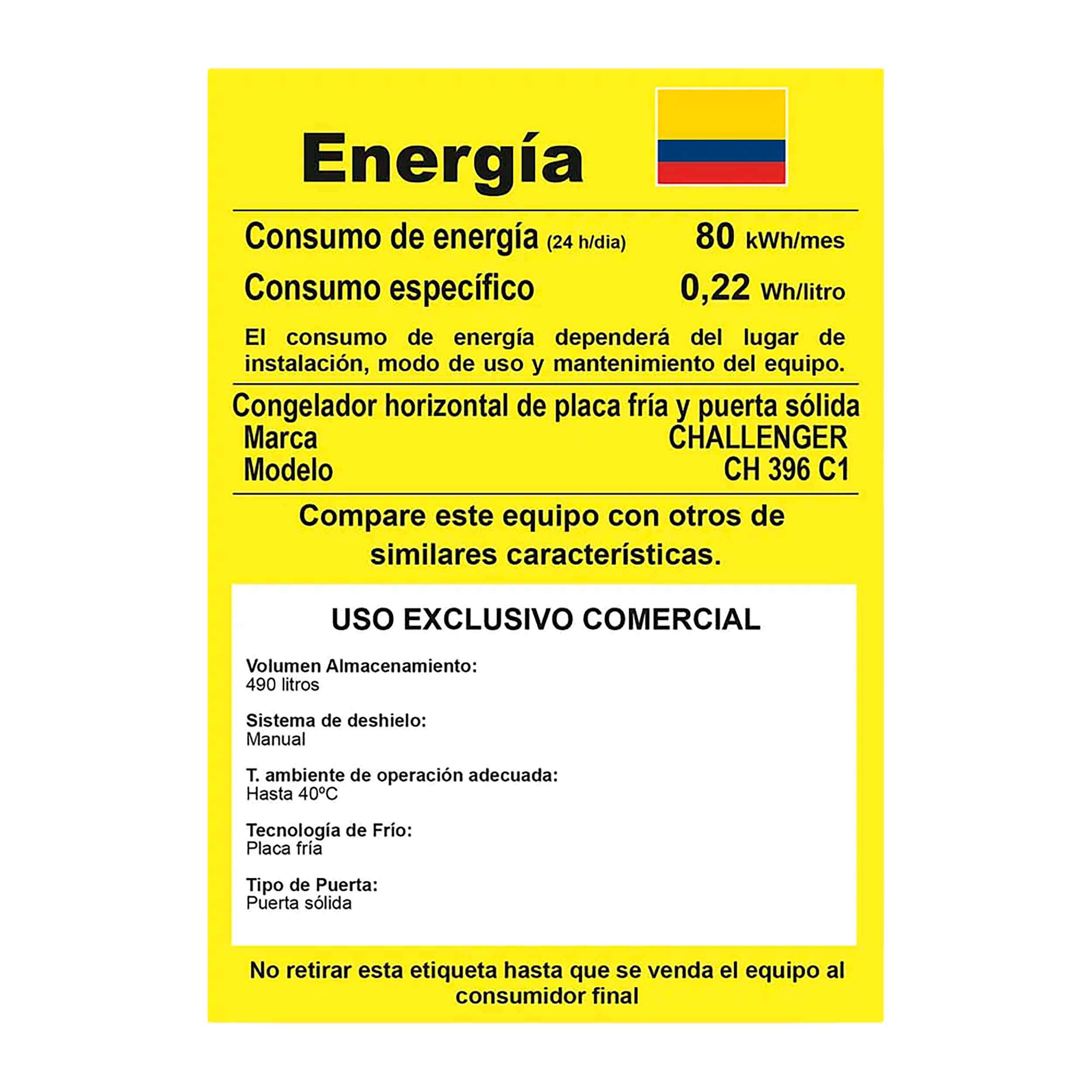 CONGELADOR 535LTS HOR REC DUR AB