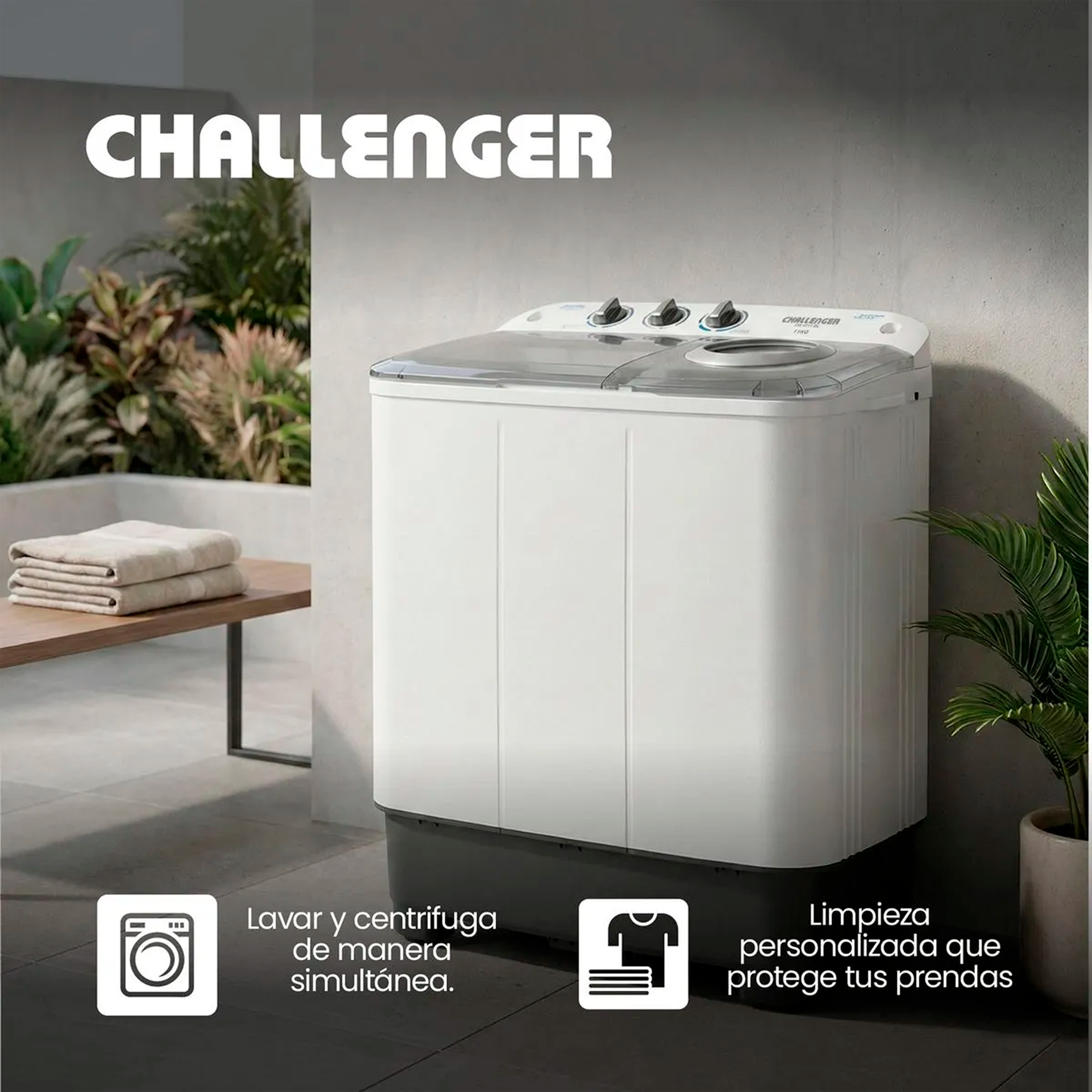 LAVADORA DOBLE TINA 11KG BL CHALLENGER