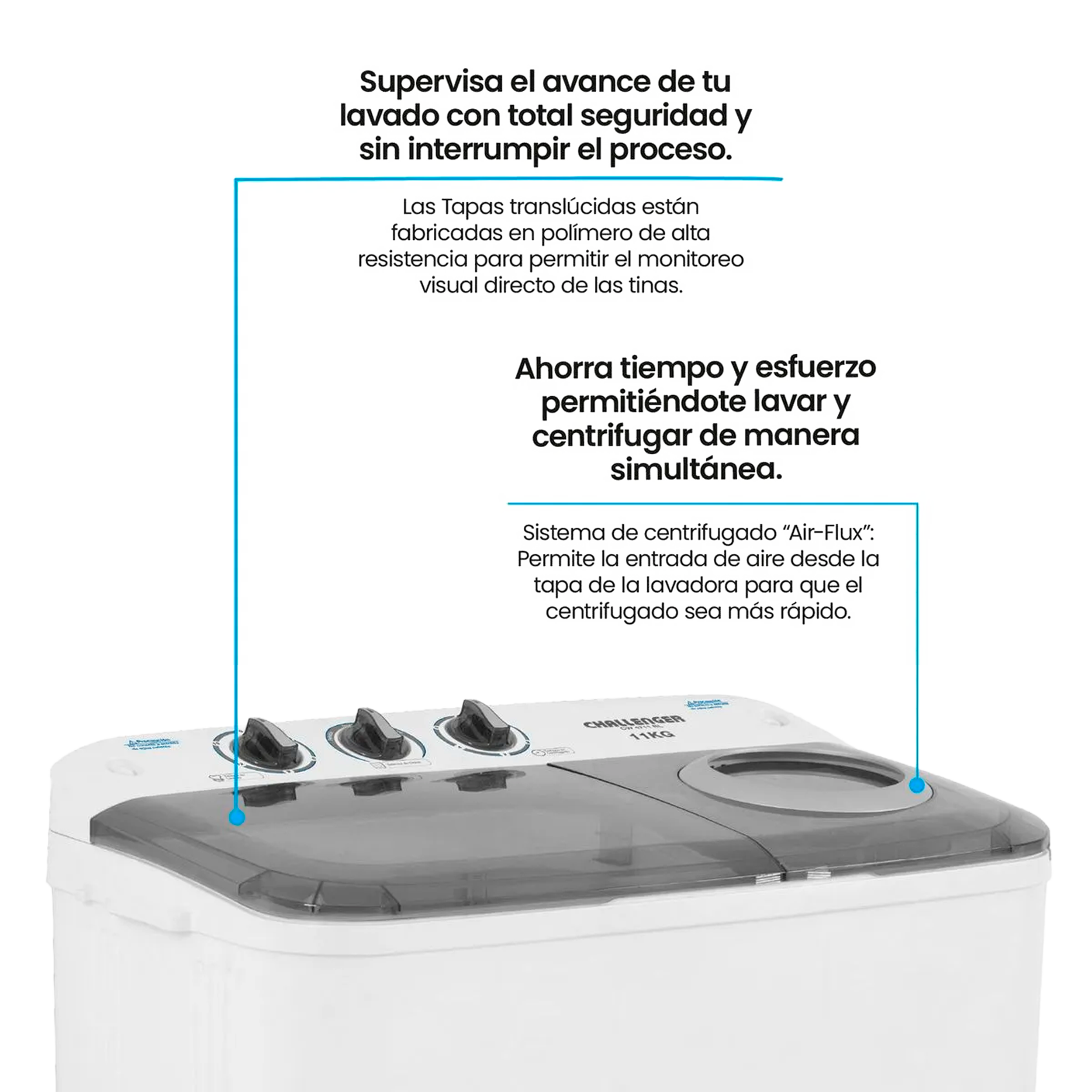 LAVADORA DOBLE TINA 11KG BL CHALLENGER