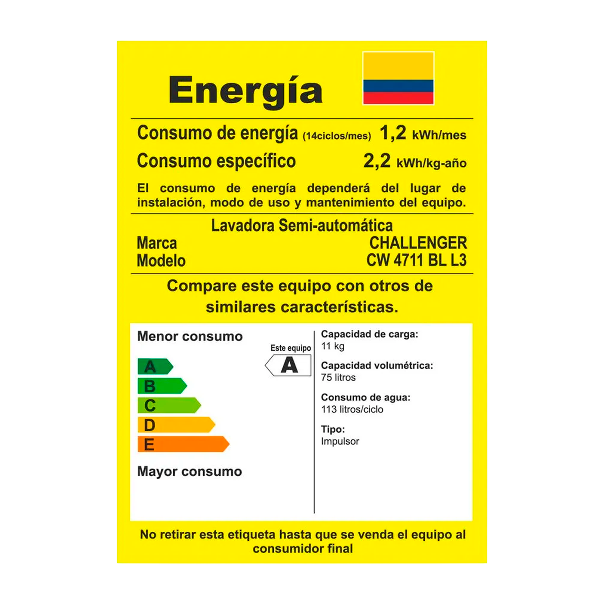 LAVADORA DOBLE TINA 11KG BL CHALLENGER