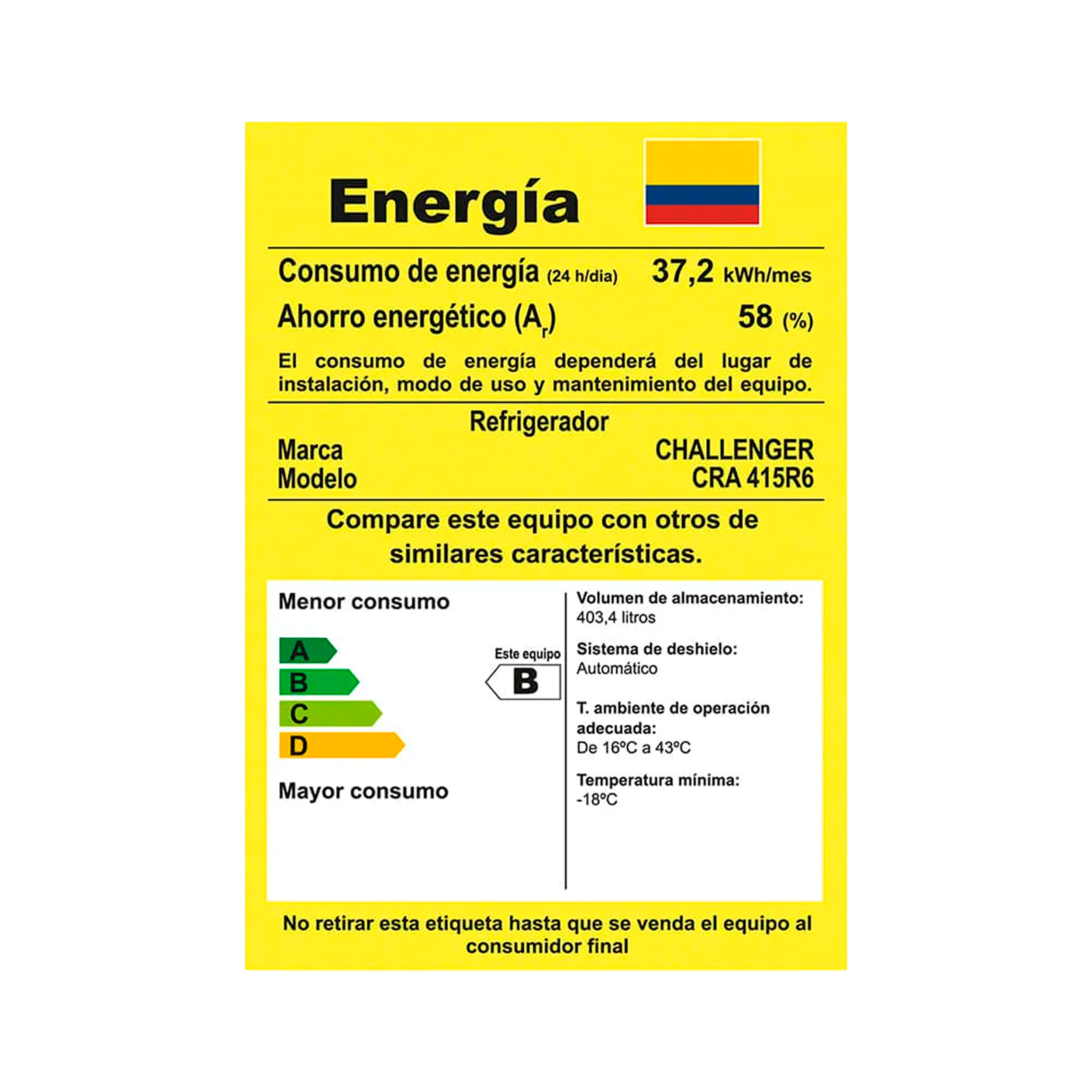 Nevera Challenger No Frost - Serie eCool - 415 Litros Brutos CRA 415