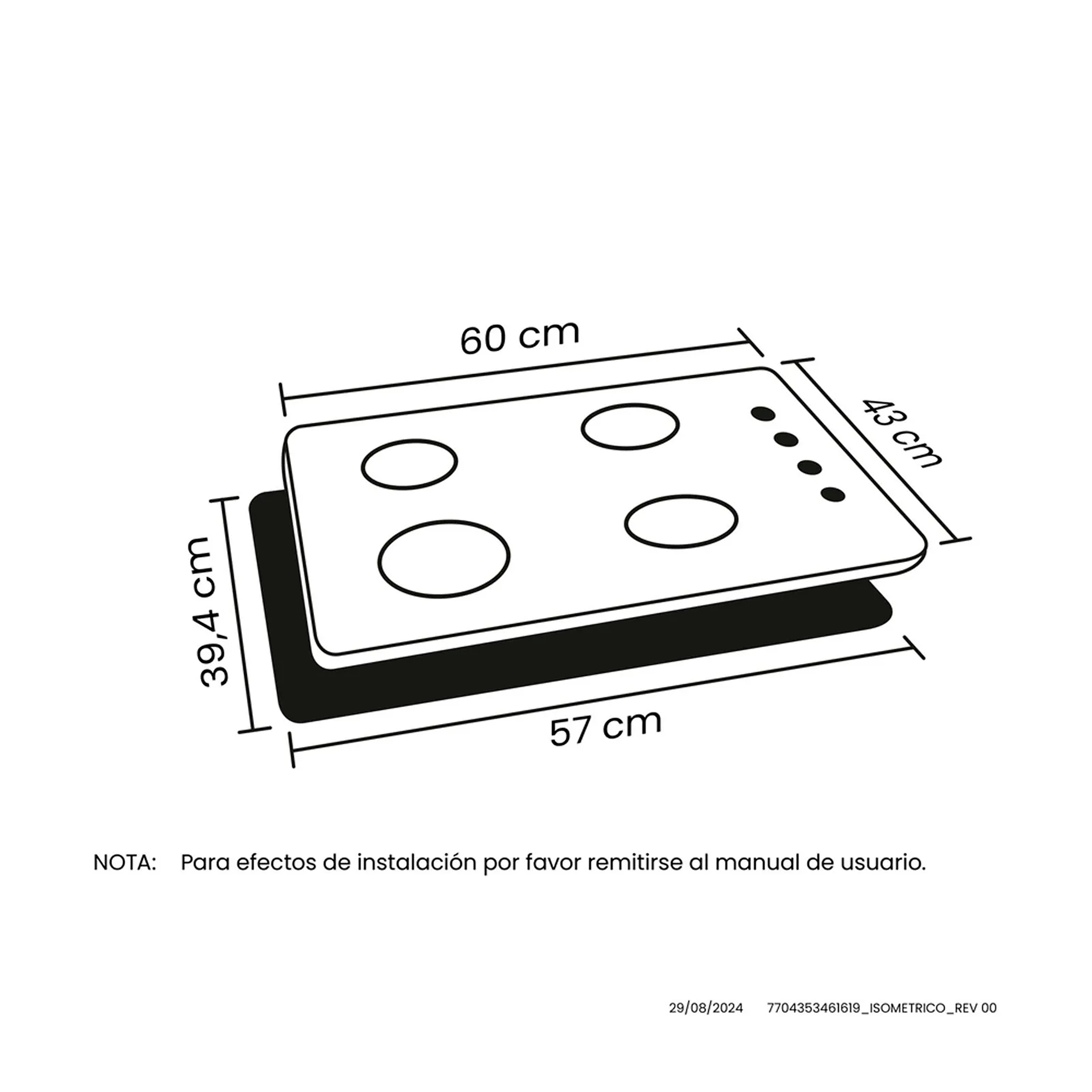 Estufa de empotrar Haceb inox 60x43 cm platina a gas propano