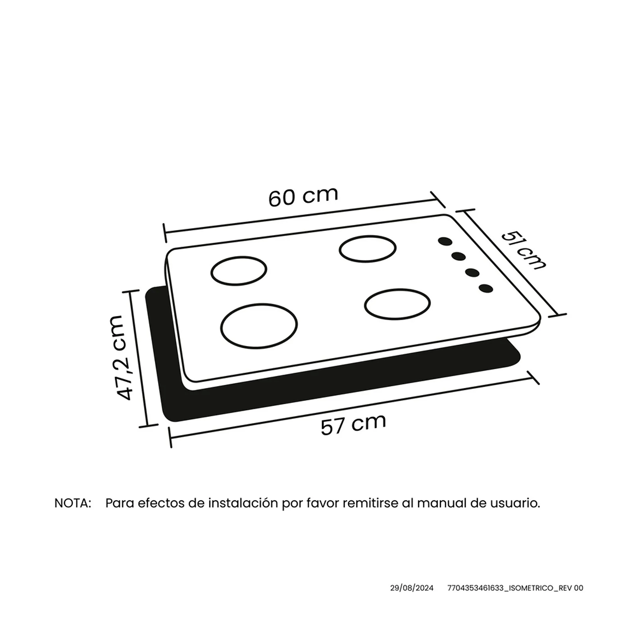 Estufa de empotrar Haceb inox 60x51 cm platina a gas natural
