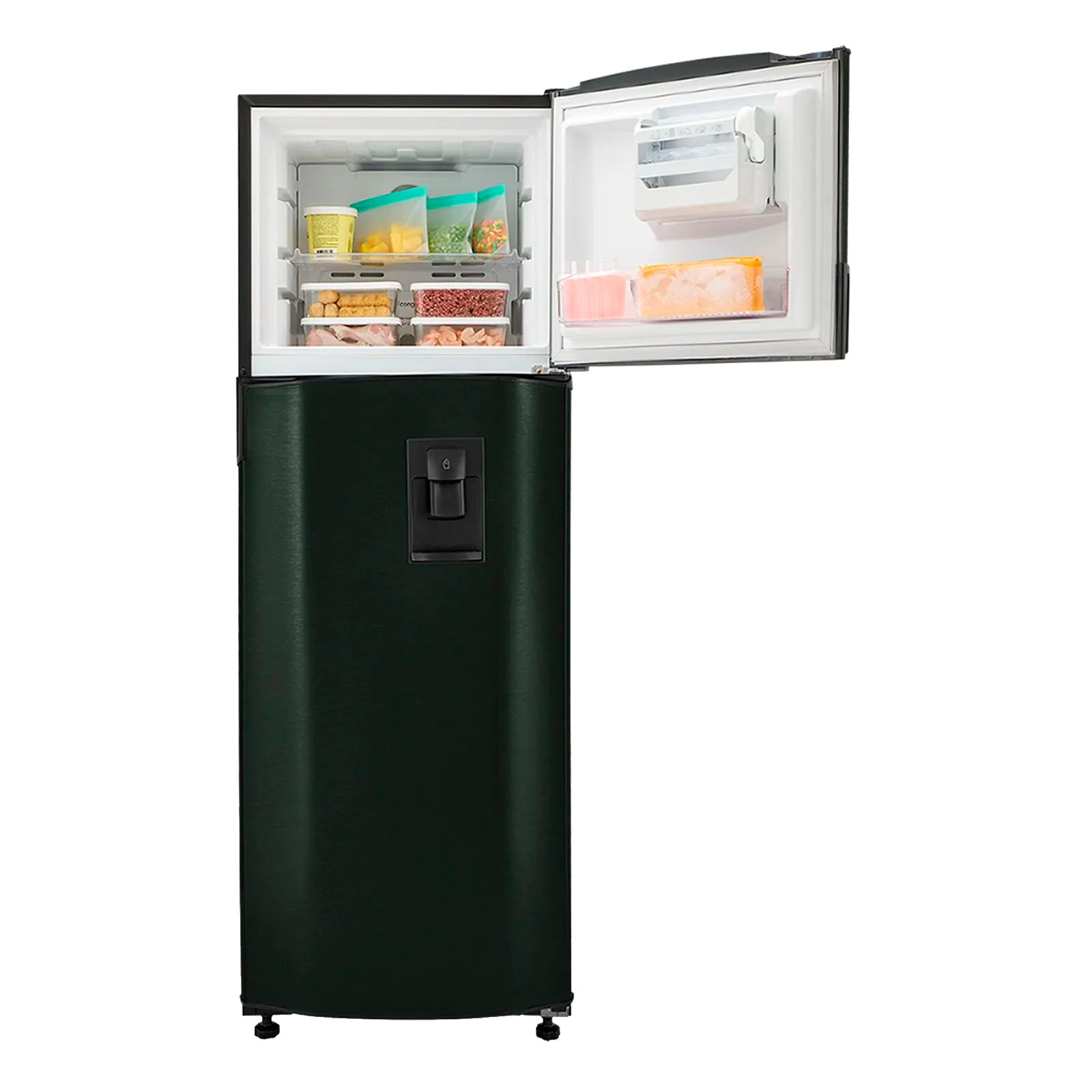 Nevera HACEB No Frost Congelador Superior 294 Litros con Dispensador de Agua Manija Integrada Inverter Negro Esmeralda