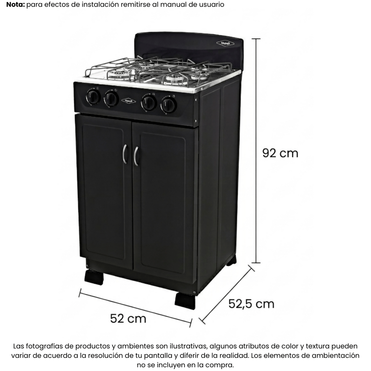 Estufa Gabinete torre negra 50 cm gas natural Haceb