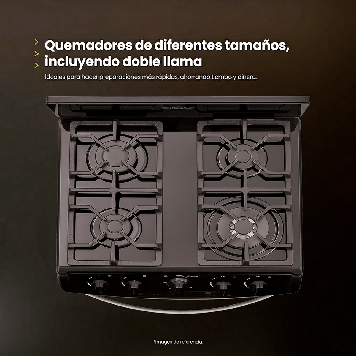 Estufa de piso en cristal haceb de 60 cm gas natural negro