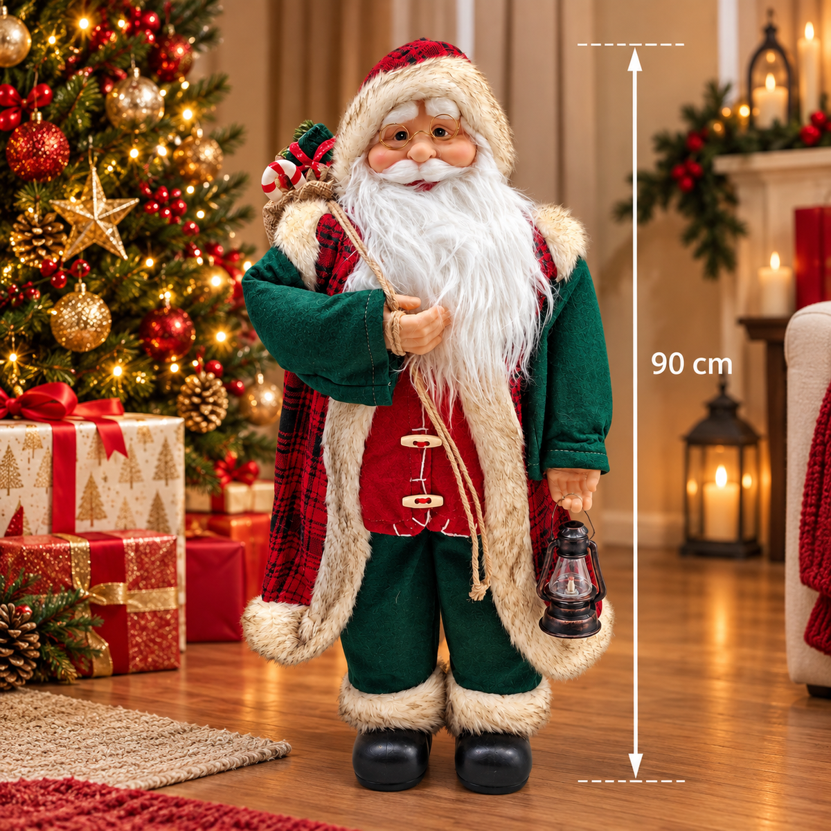 Papá Noel Navideño Rústico Verde y Rojo HBC 90 cm – Ref. 54708
