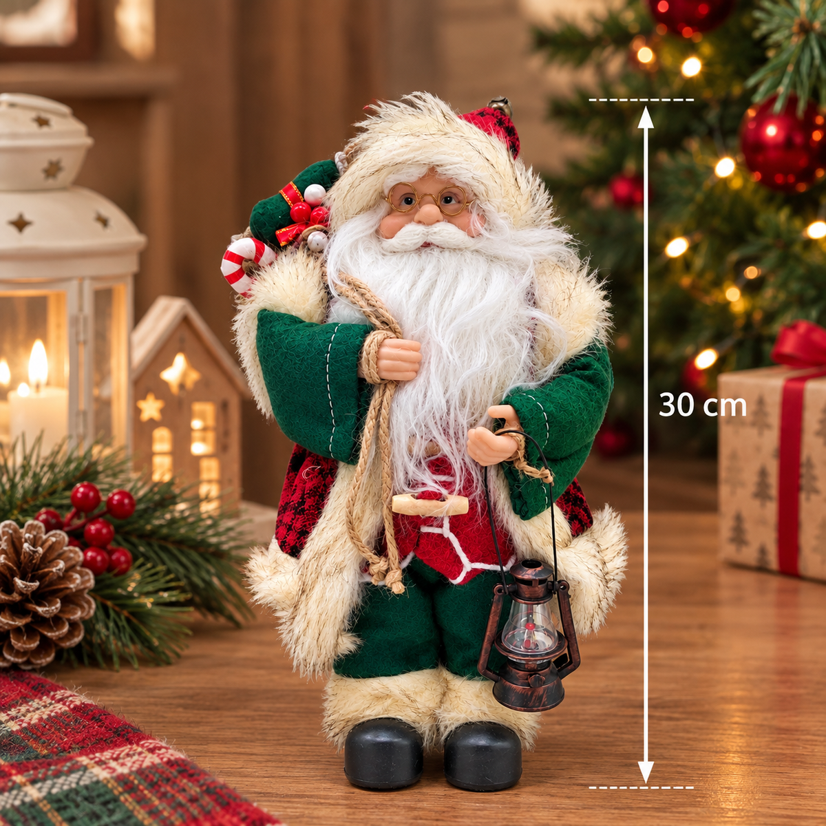 Papá Noel Navideño Rústico Verde y Rojo HBC 30 cm – Ref. 54711