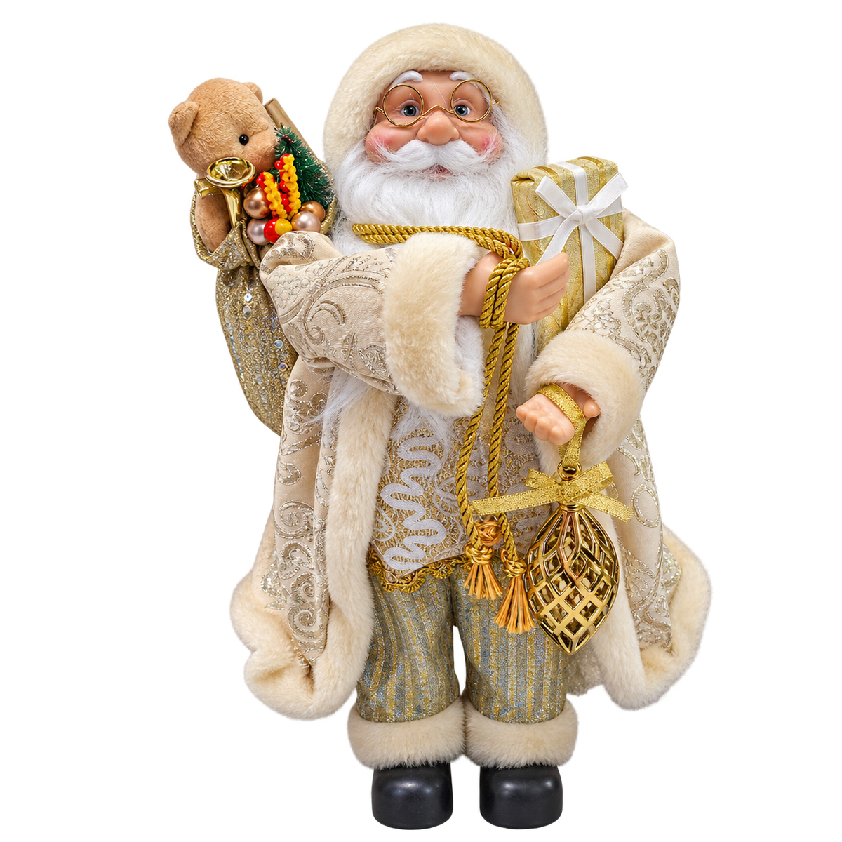 Papá Noel Navideño Elegante Champaña y Dorado HBC 30 cm – Ref. 54715
