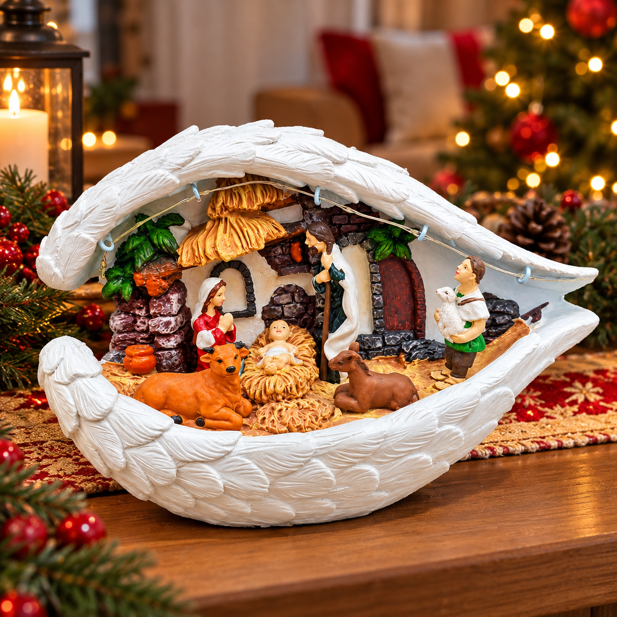 Pesebre Navideño en Resina Blanco y Dorado OVA – Ref. 54752