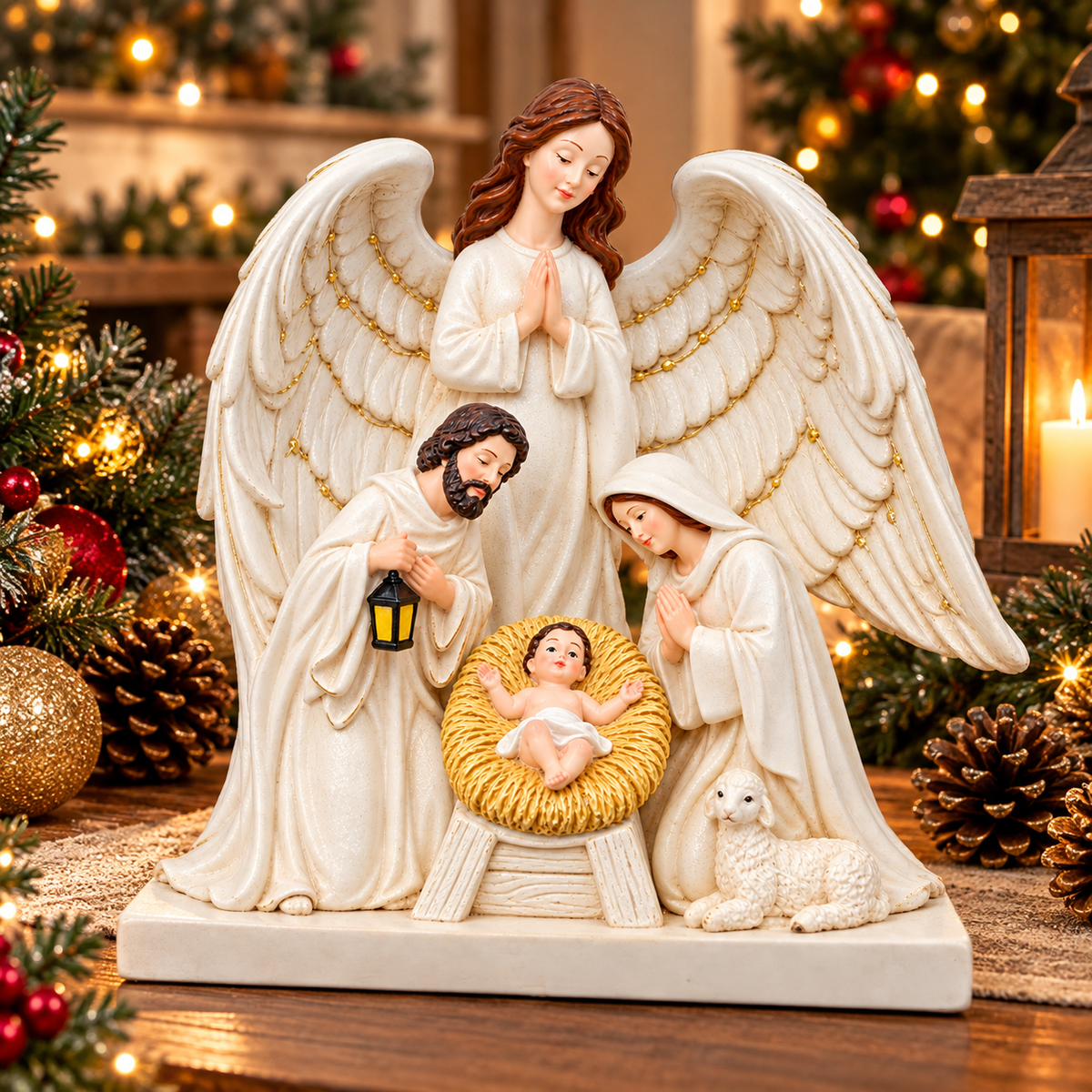 Pesebre Navideño en Resina Blanco y Dorado 21 – Ref. 54756