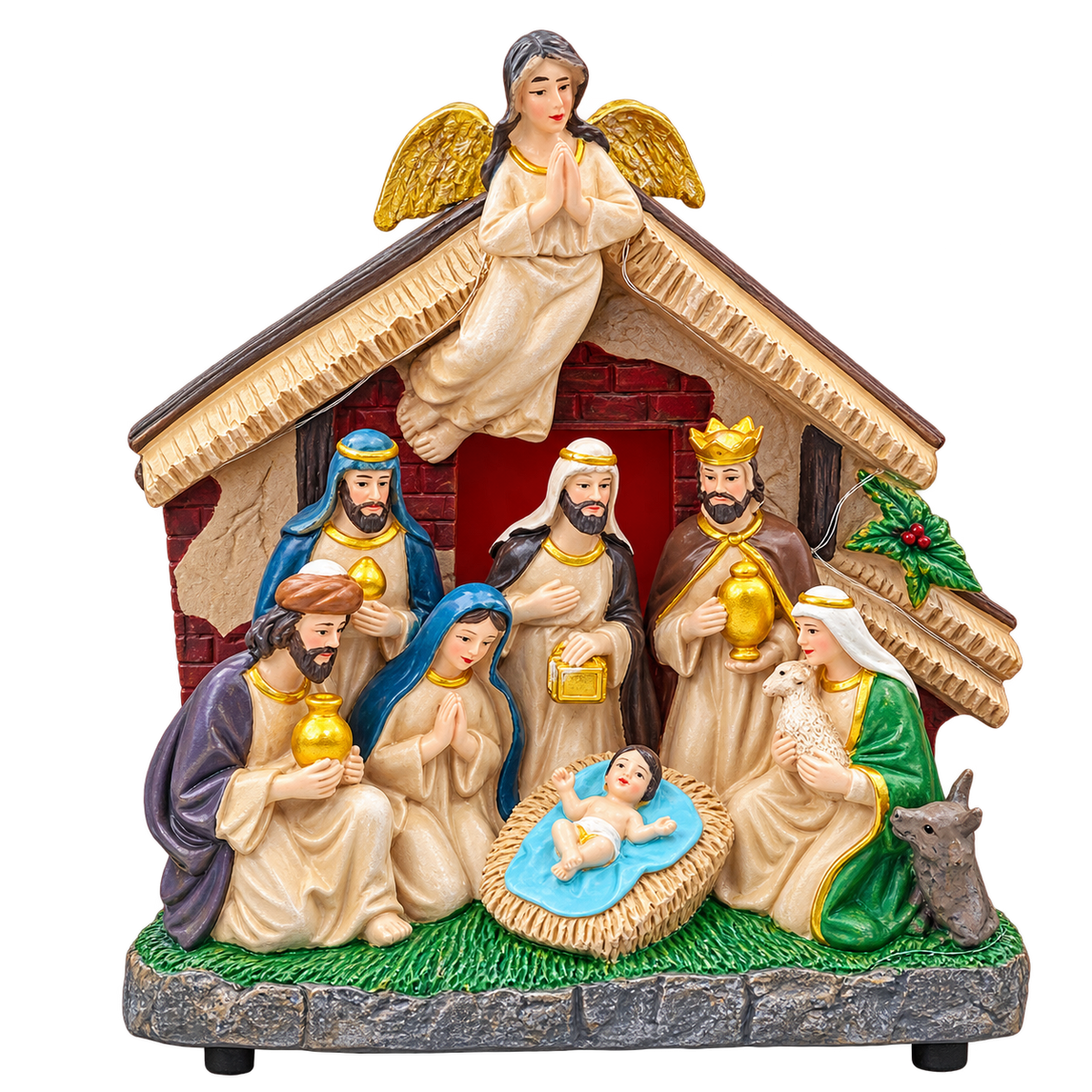 Pesebre Navideño en Resina Verde y Dorado Mix – Ref. 54758