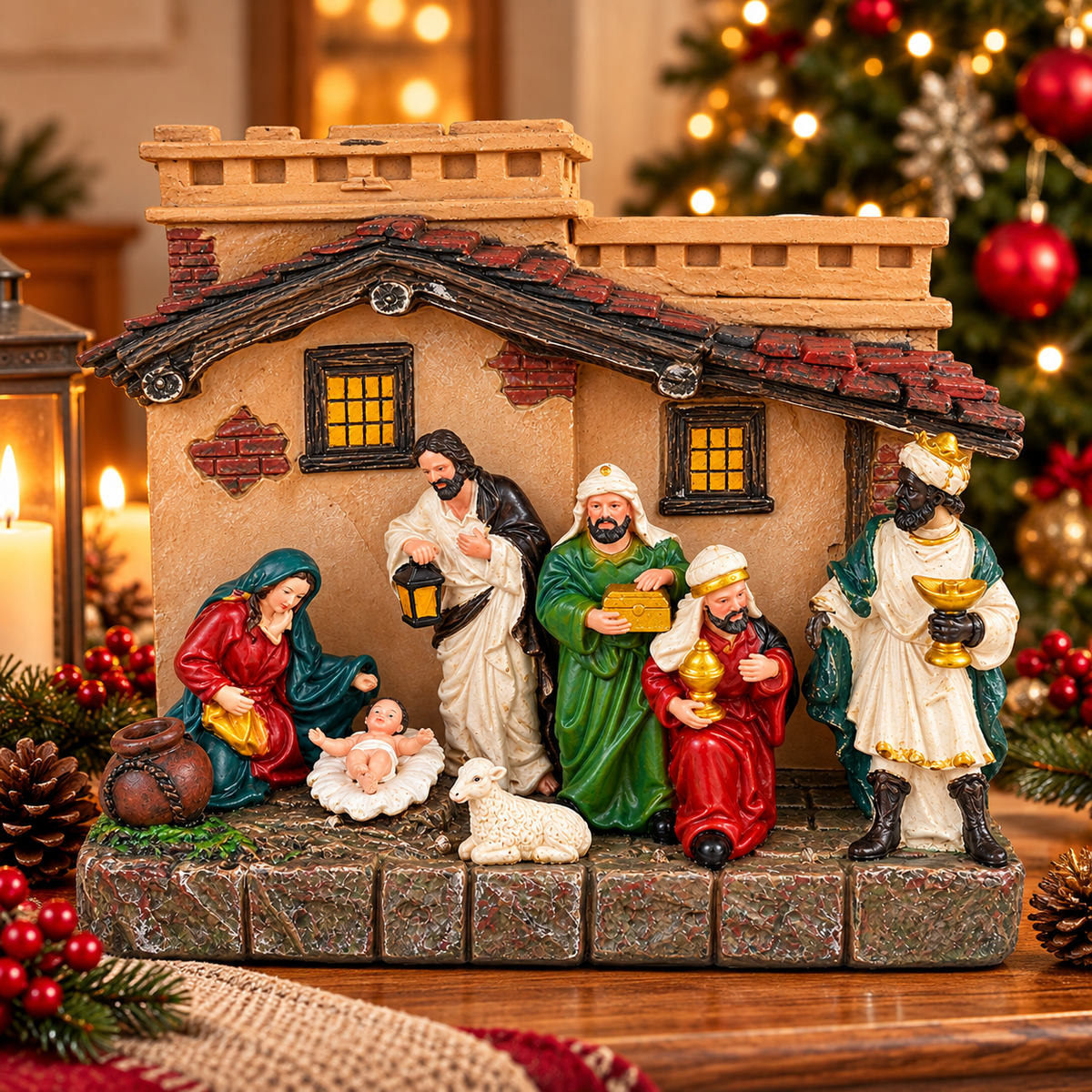 Pesebre Navideño en Resina Dorado/Café HBC – Ref. 54762