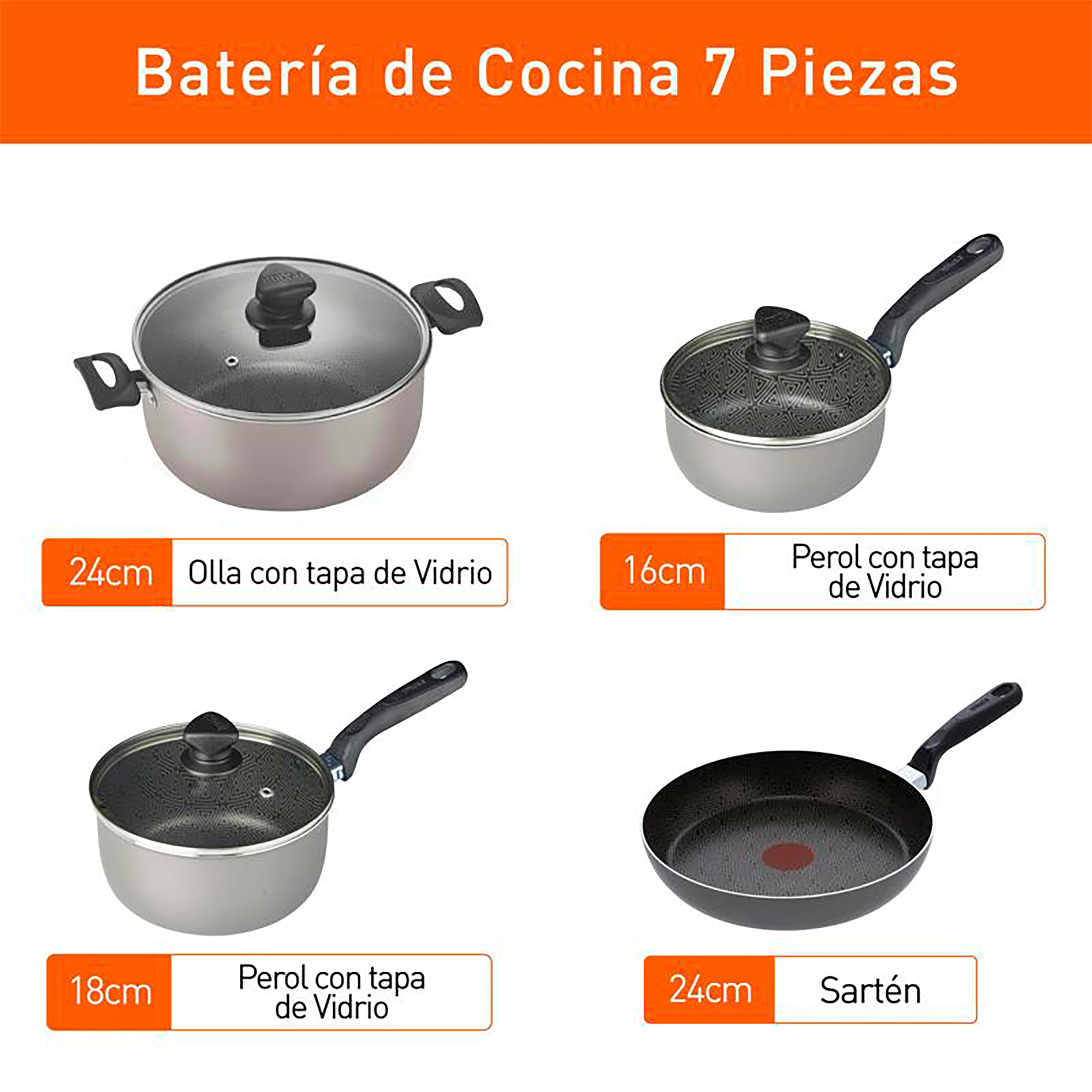 Batería de Cocina IMUSA Talent 7 Piezas Antiadherente