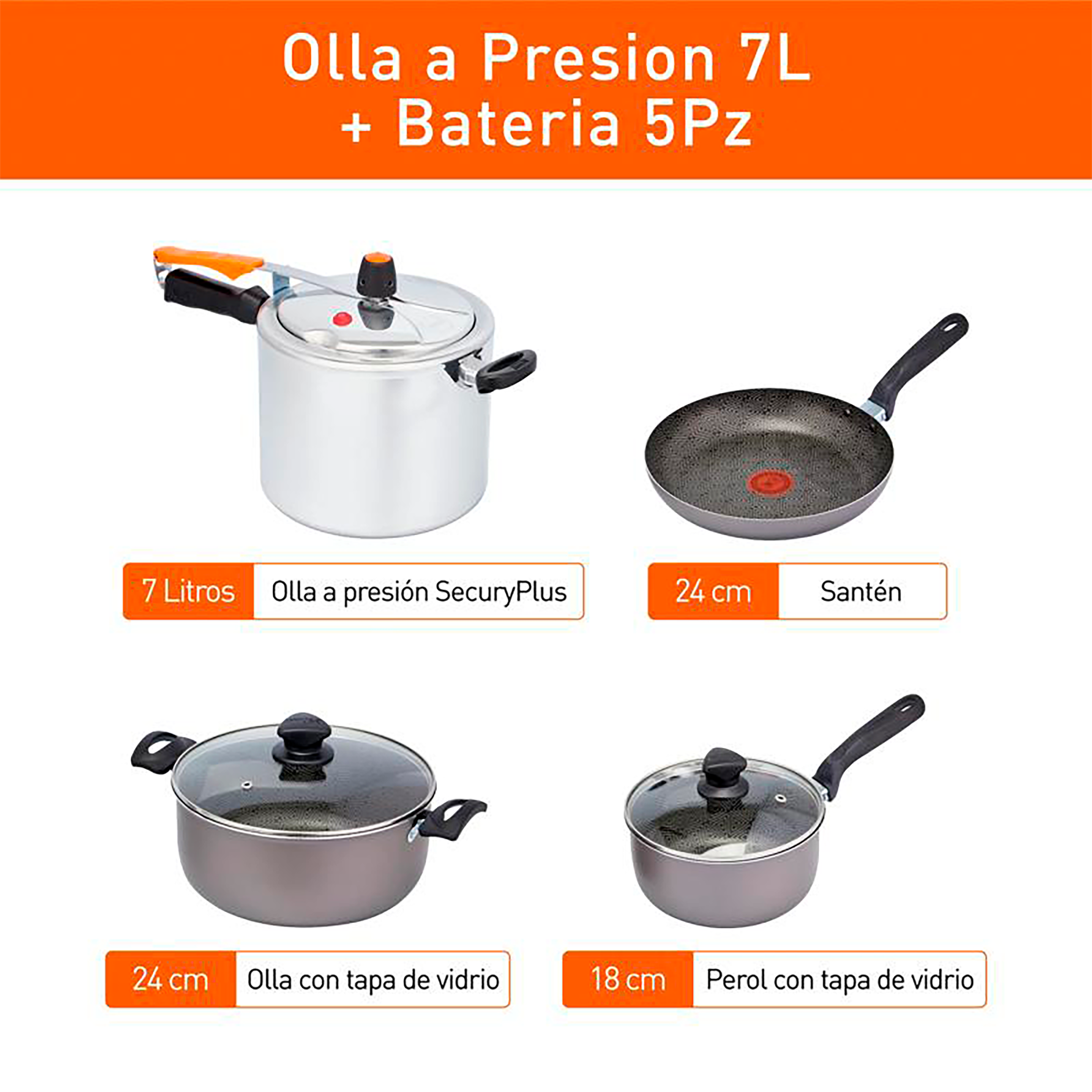 Olla a Presión SecuryPlus 7L + Batería 5 Piezas IMUSA Talent