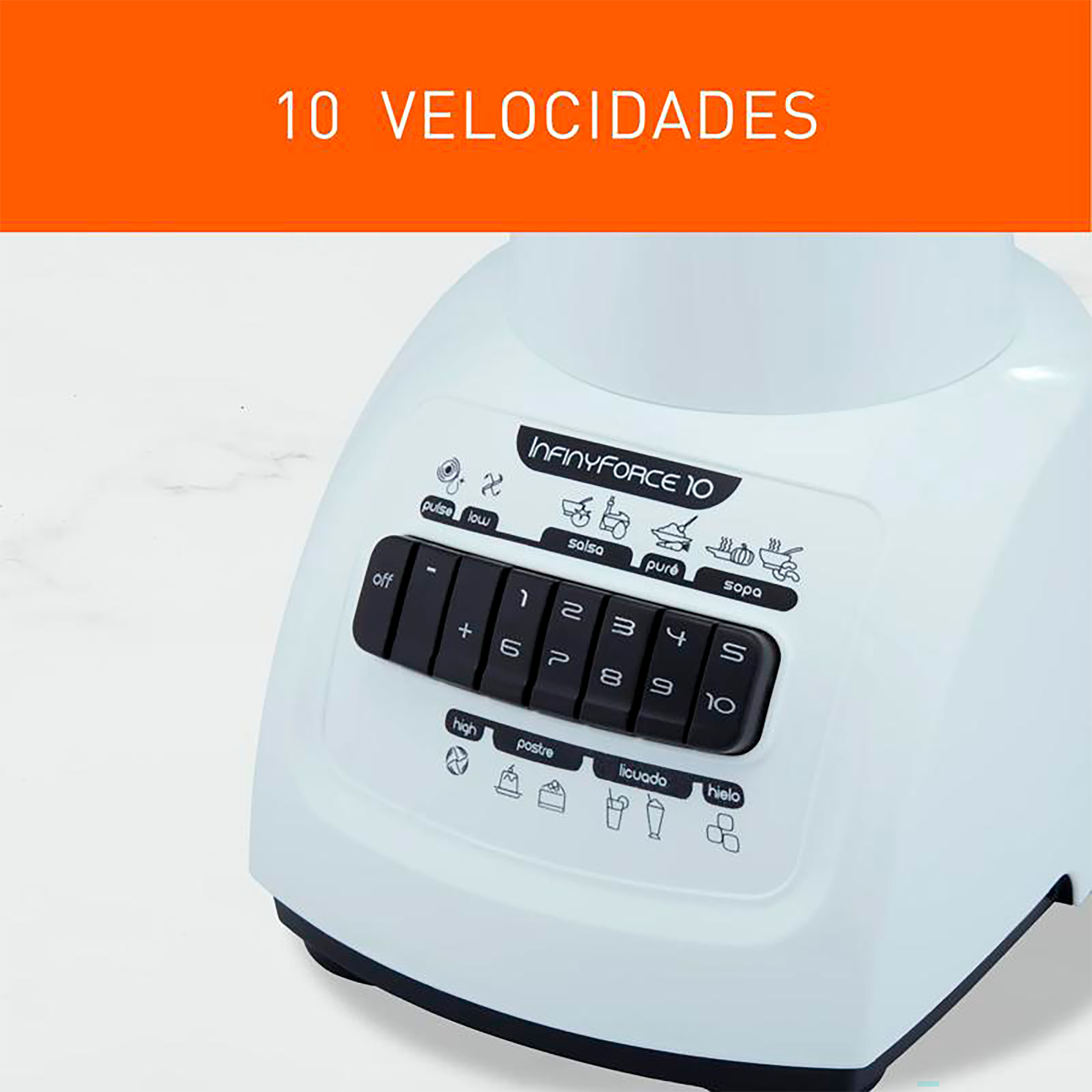 Licuadora IMUSA Infiny Force 10 Velocidades Vaso de Vidrio Blanca