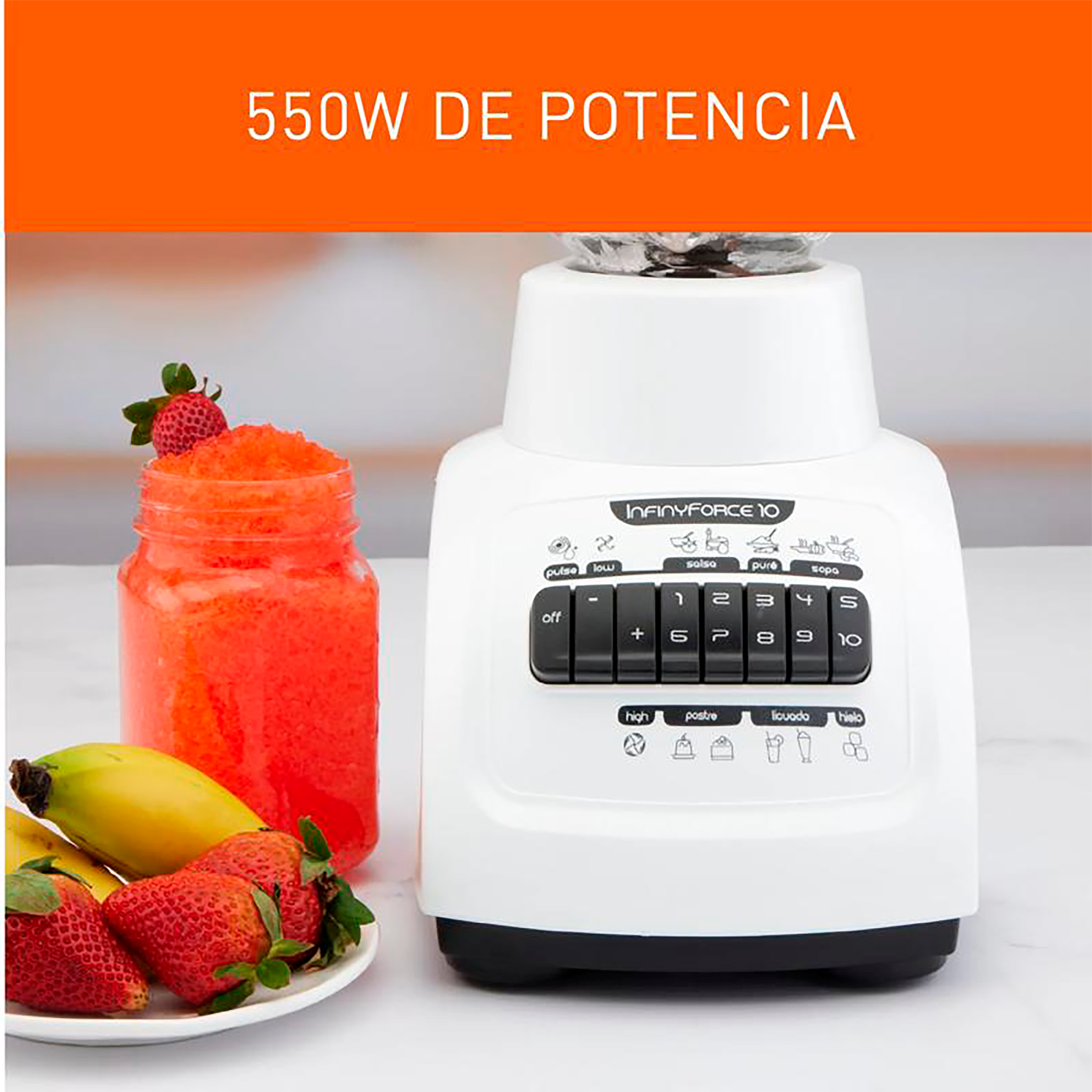 Licuadora IMUSA Infiny Force 10 Velocidades Vaso de Vidrio Blanca