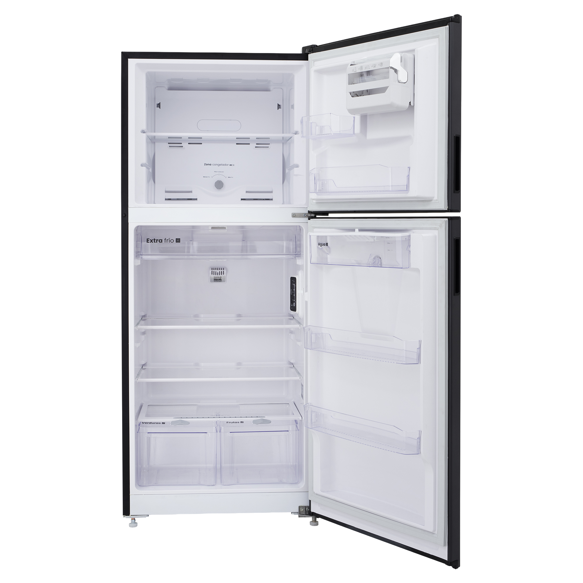Nevera HACEB No frost Congelador Superior 391 litros N404 Manija Integrada Dispensador de Agua Gris Plomo