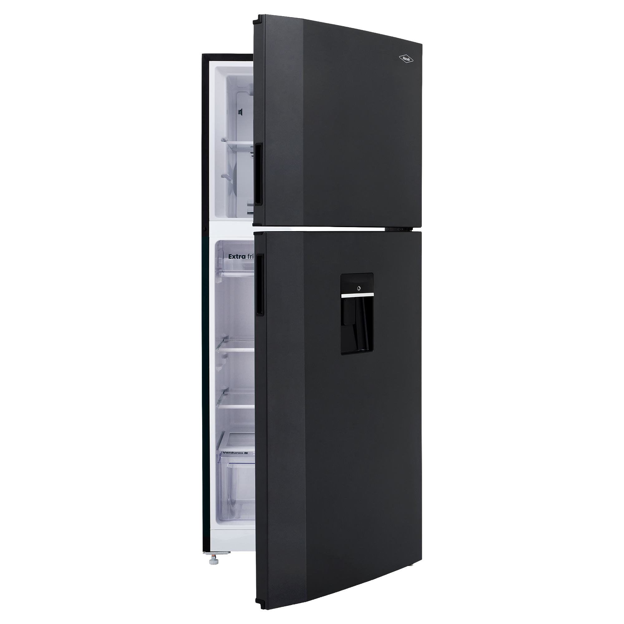 Nevera HACEB No frost Congelador Superior 391 litros N404 Manija Integrada Dispensador de Agua Gris Plomo