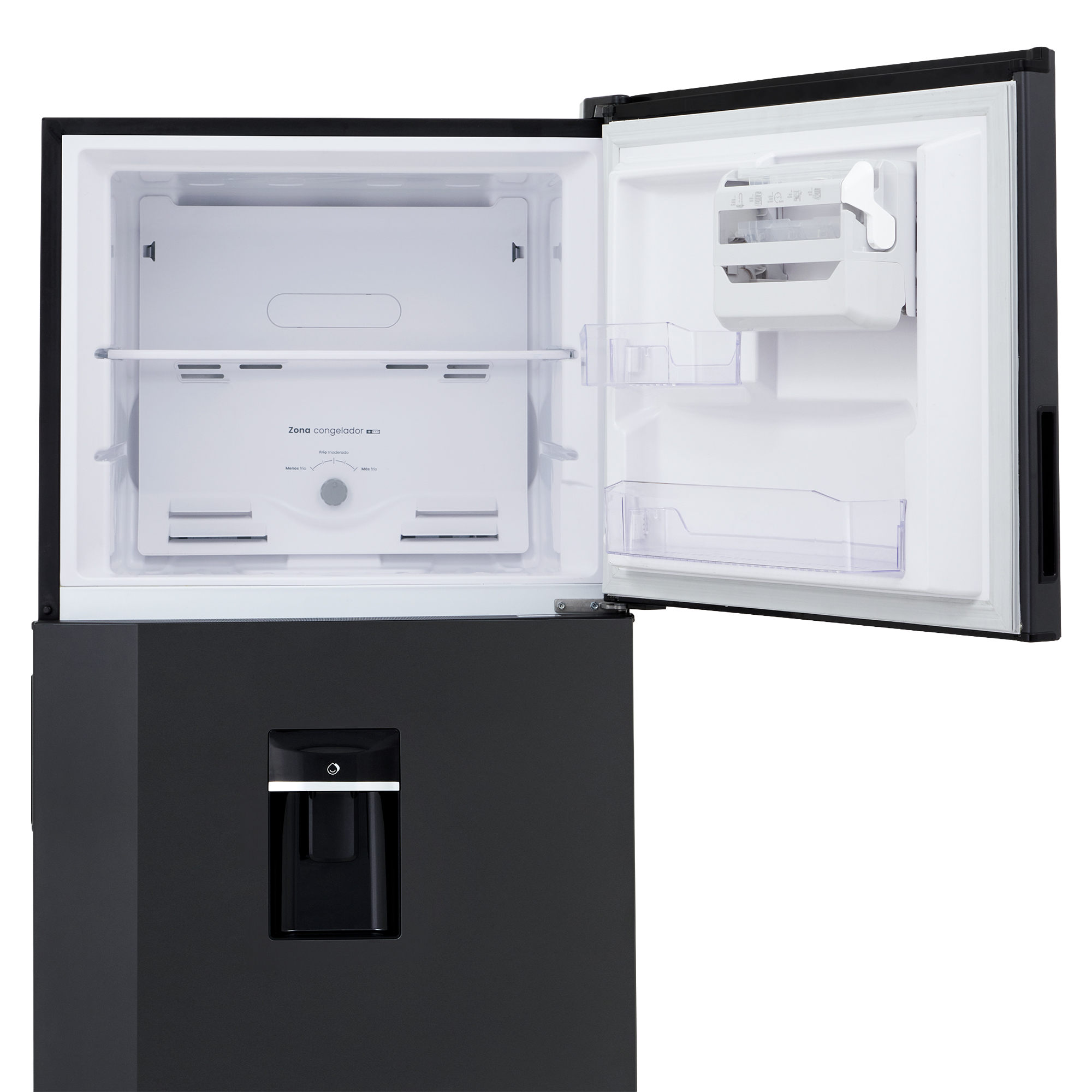 Nevera HACEB No frost Congelador Superior 391 litros N404 Manija Integrada Dispensador de Agua Gris Plomo