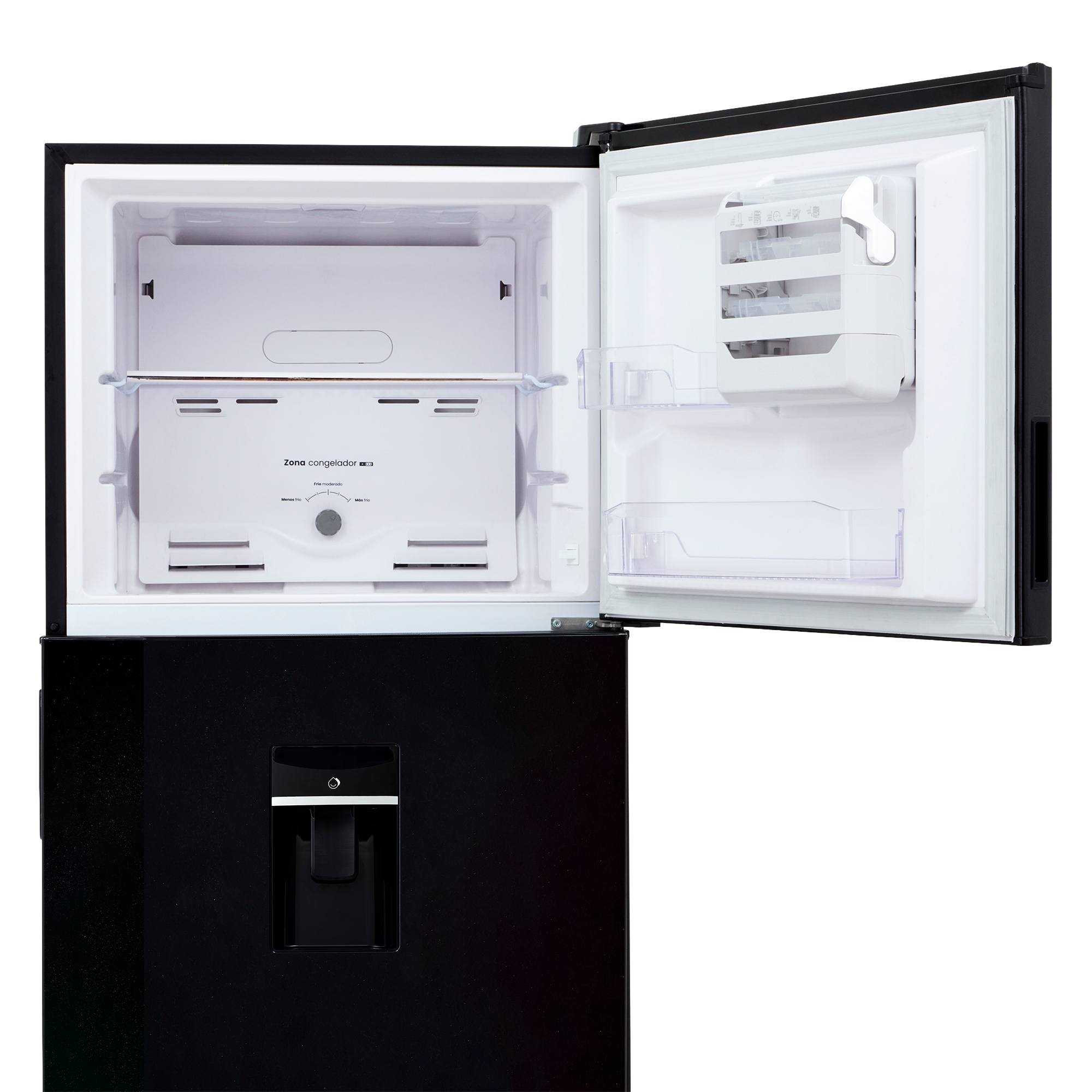 Nevera HACEB No frost Congelador Superior 428 litros N448 Manija Integrada Panel Digital Dispensador de Agua Negro Cósmico