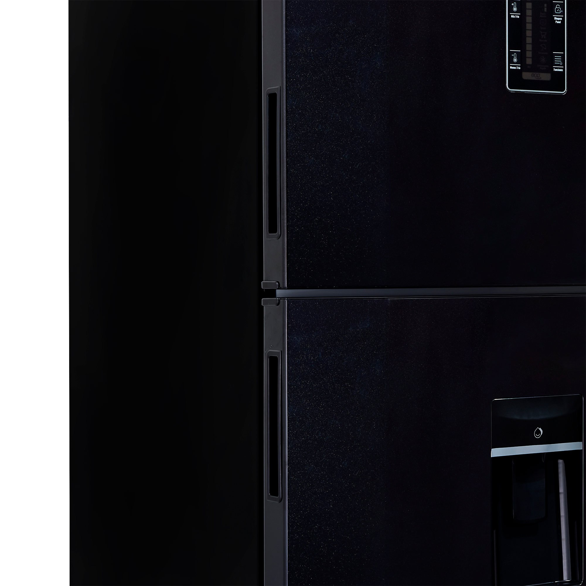 Nevera HACEB No frost Congelador Superior 428 litros N448 Manija Integrada Panel Digital Dispensador de Agua Negro Cósmico