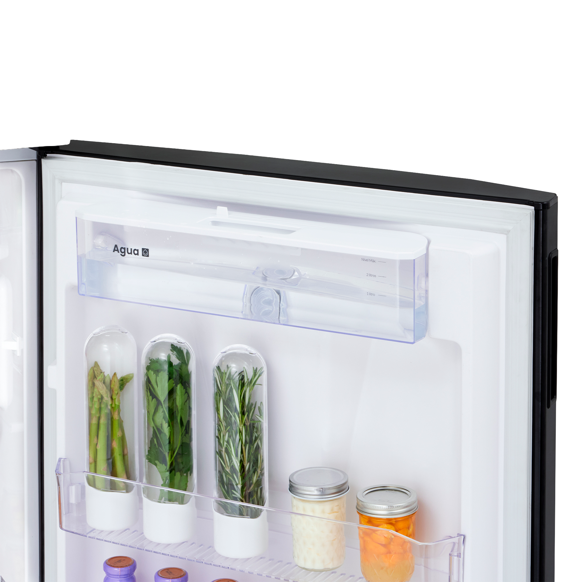 Nevera HACEB No frost Congelador Superior 428 litros N448 Manija Integrada Panel Digital Dispensador de Agua Negro Cósmico