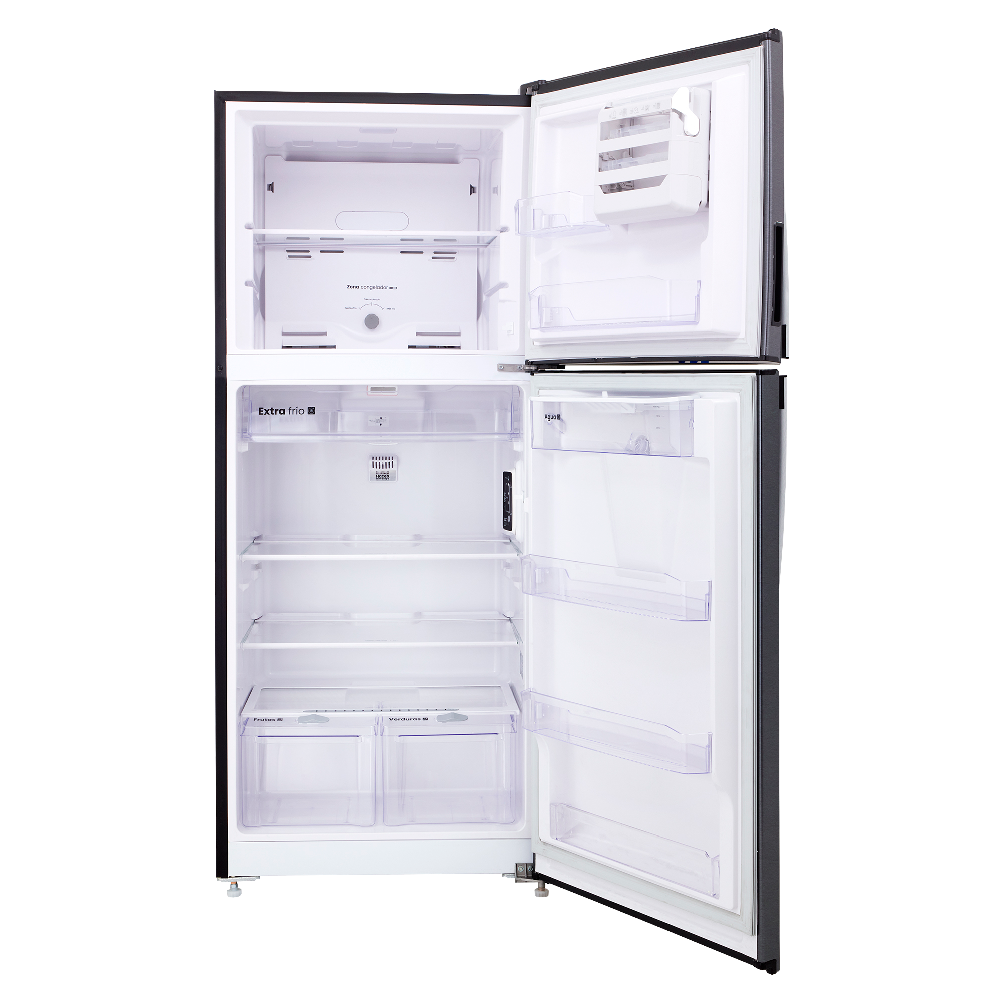 Nevera HACEB No frost Congelador Superior 391 litros N404 Manija Externa Dispensador de Agua Gris Titanio