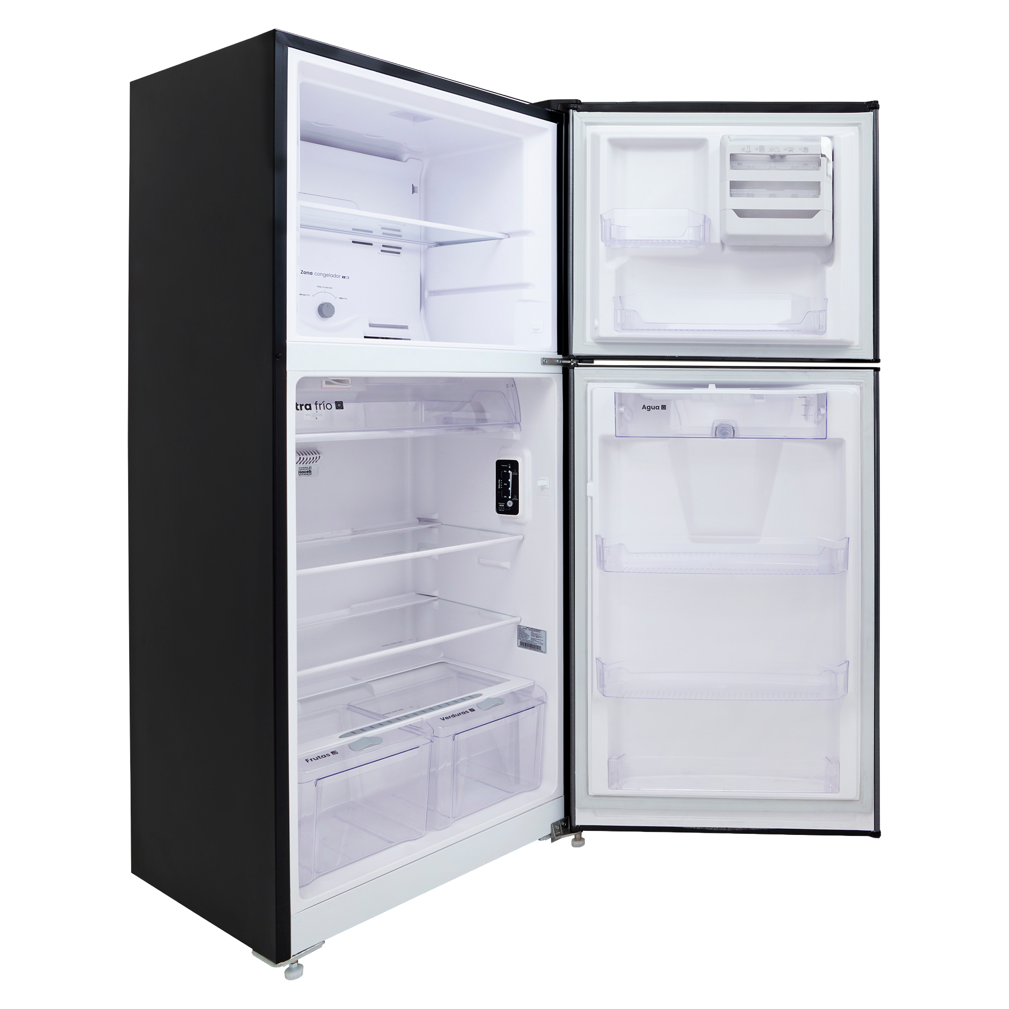 Nevera HACEB No frost Congelador Superior 391 litros N404 Manija Externa Dispensador de Agua Gris Titanio