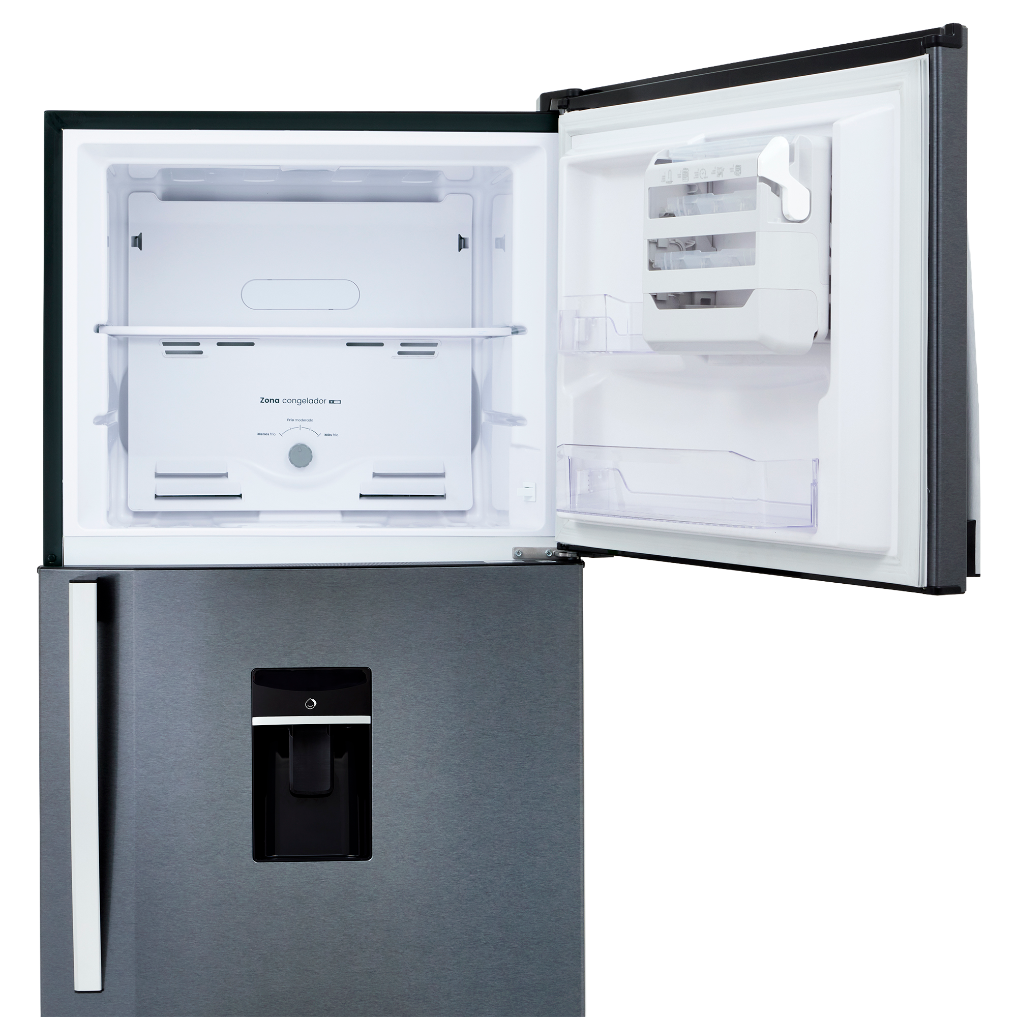 Nevera HACEB No frost Congelador Superior 391 litros N404 Manija Externa Dispensador de Agua Gris Titanio