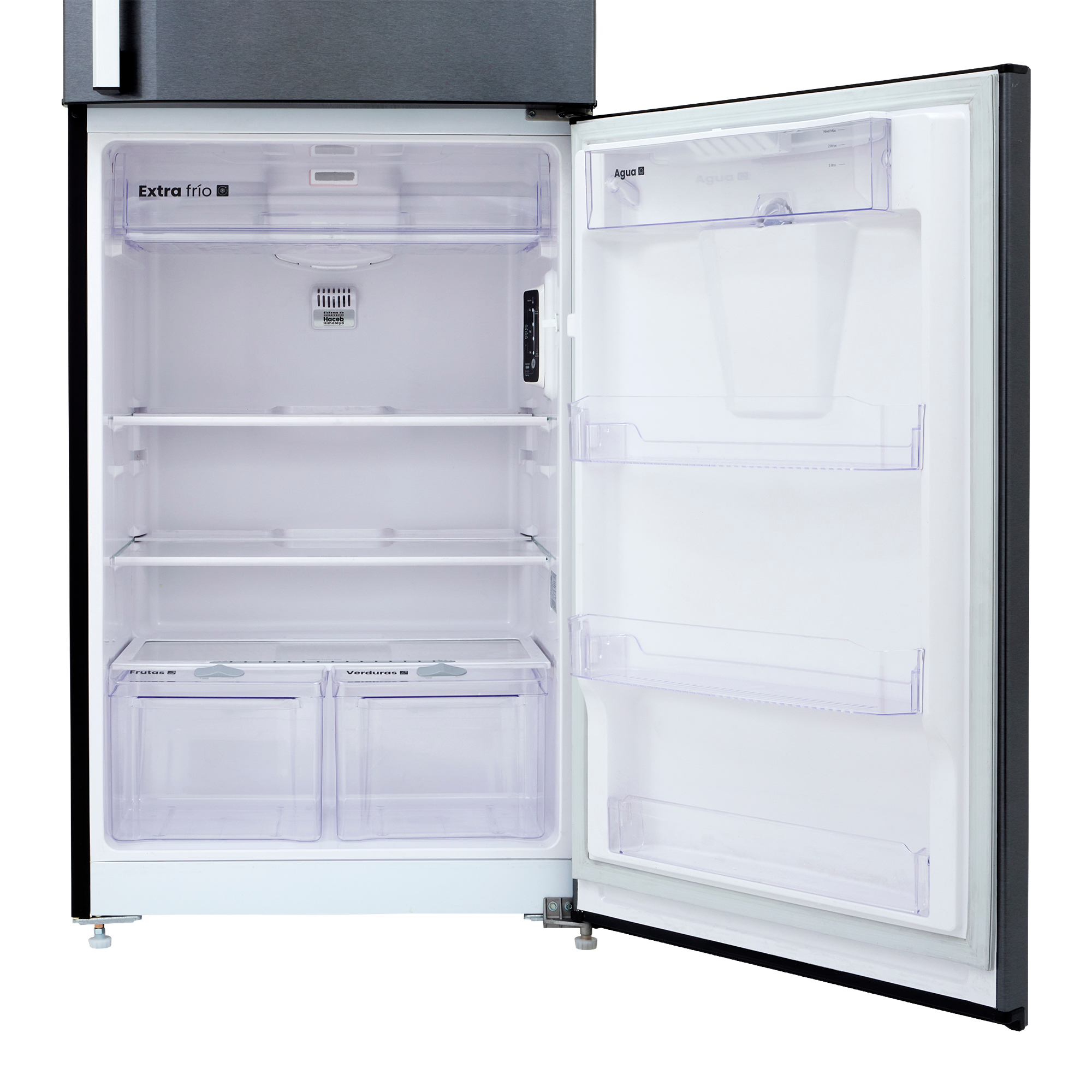 Nevera HACEB No frost Congelador Superior 391 litros N404 Manija Externa Dispensador de Agua Gris Titanio
