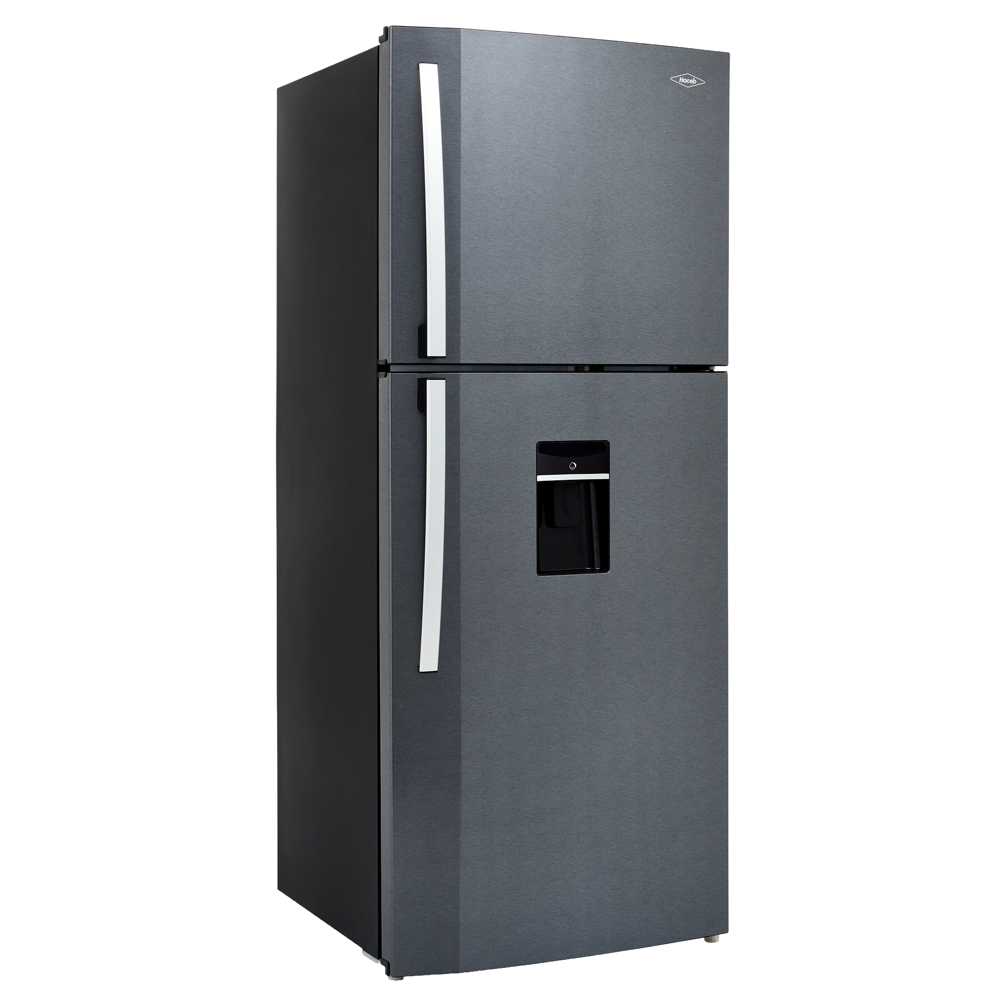Nevera HACEB No frost Congelador Superior 391 litros N404 Manija Externa Dispensador de Agua Gris Titanio
