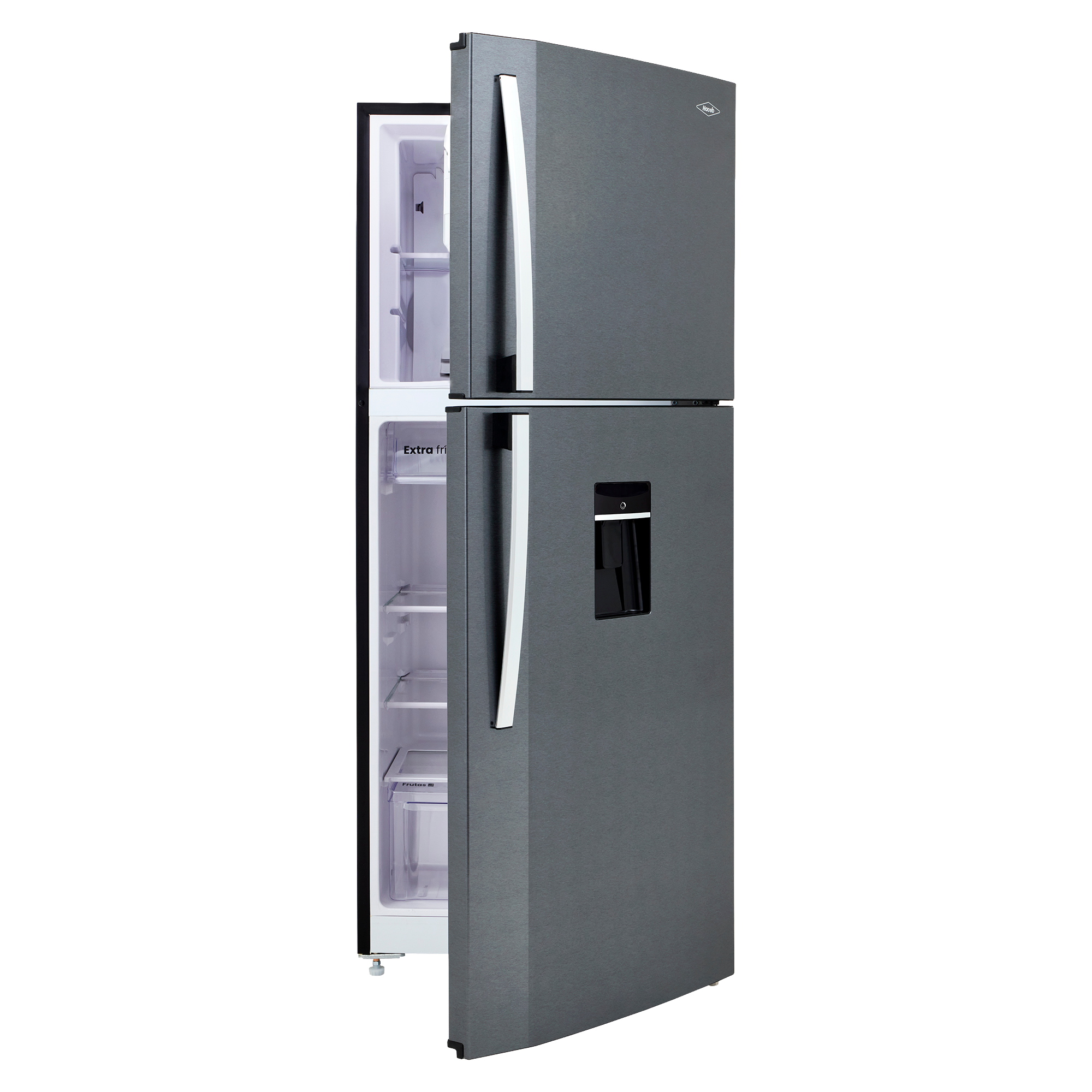 Nevera HACEB No frost Congelador Superior 391 litros N404 Manija Externa Dispensador de Agua Gris Titanio